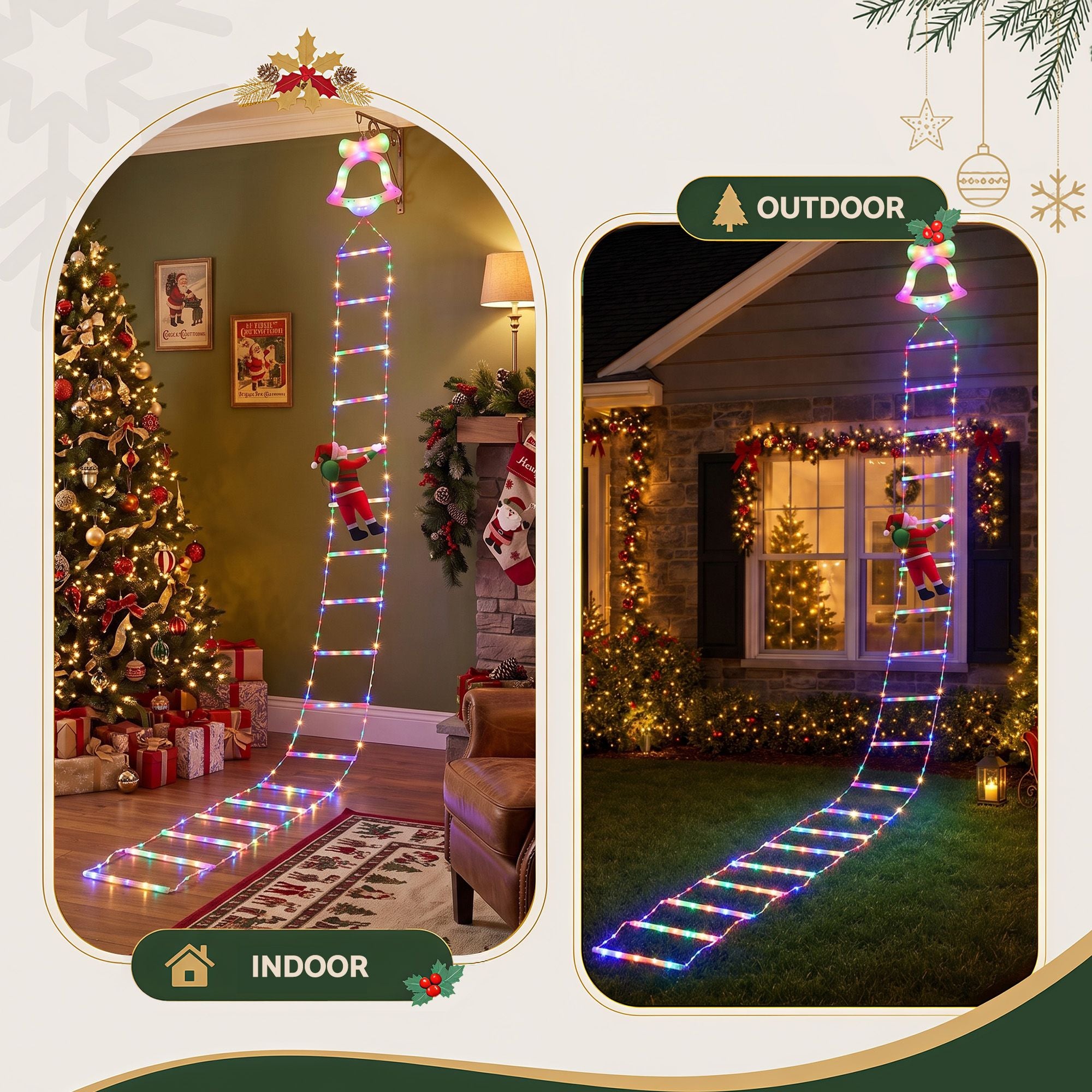 3.5M Christmas Lights 300 LED Ladder Light with Santa Claus Decor