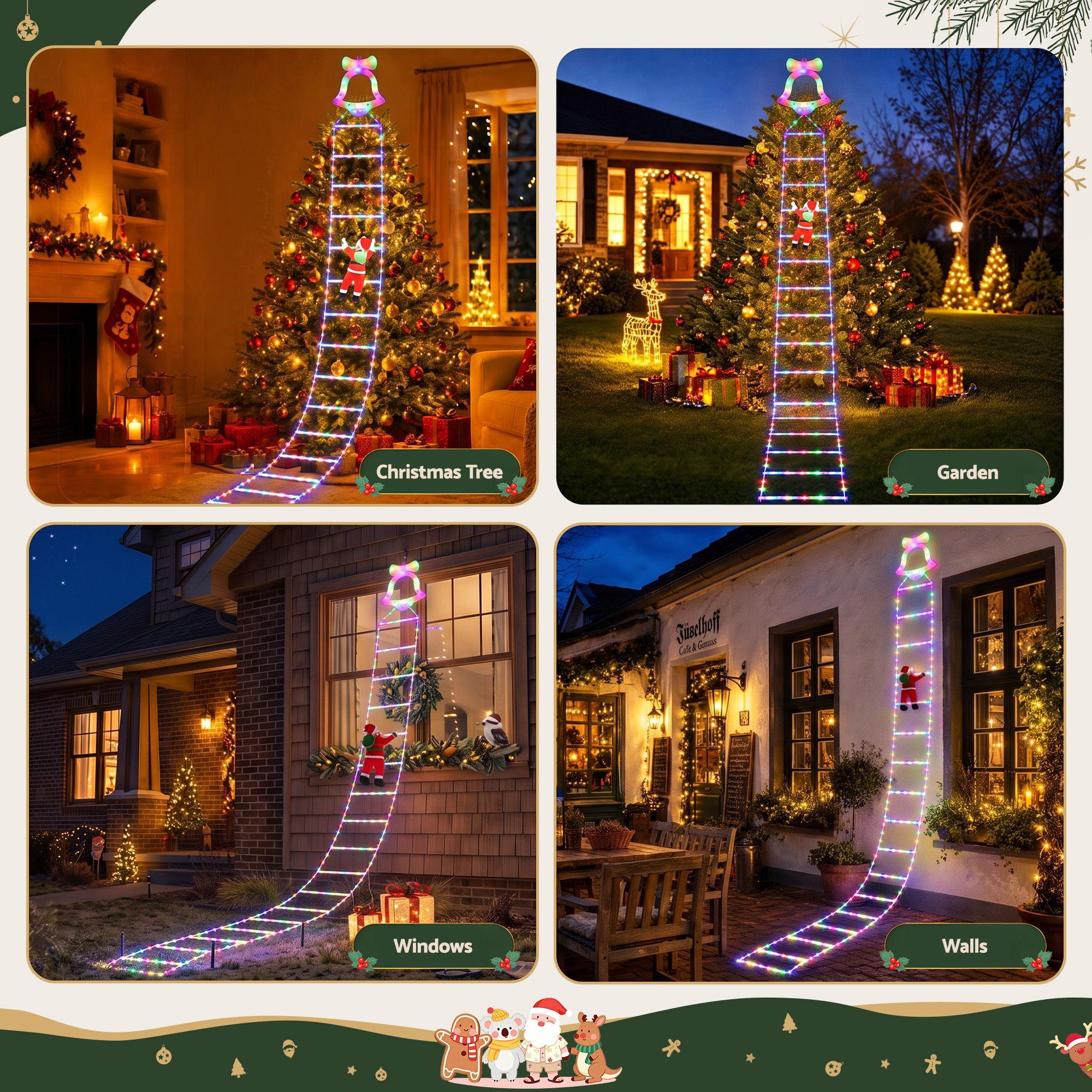 3.5M Christmas Lights 300 LED Ladder Light with Santa Claus Decor