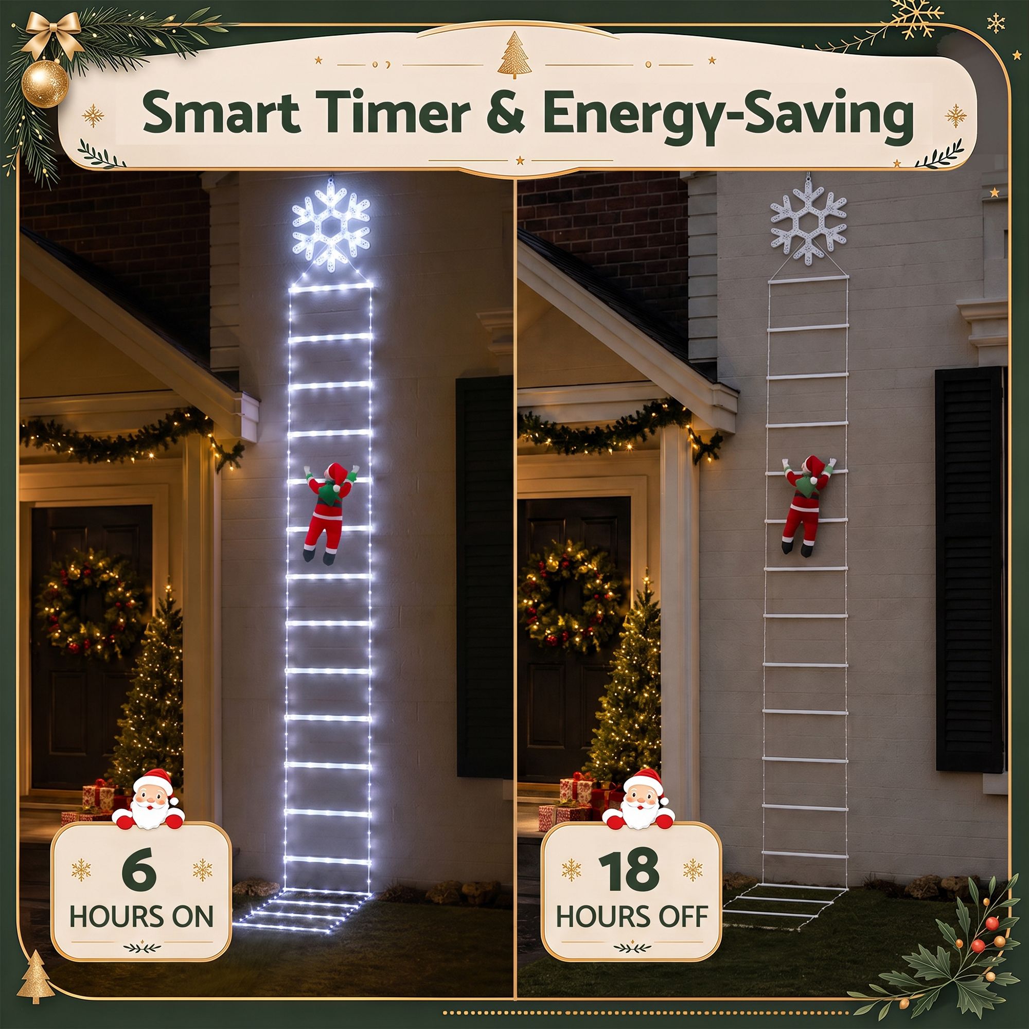 Christmas Ladder Lights Santa 3.4m 328LED Hanging Decor Cool White