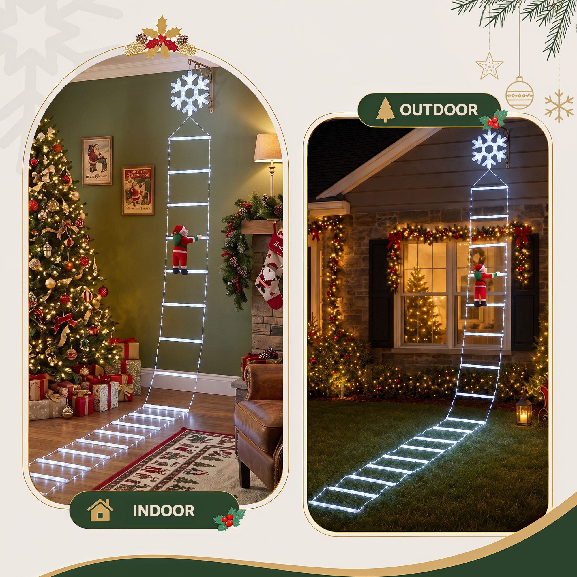 Christmas Ladder Lights Santa 3.4m 328LED Hanging Decor Cool White