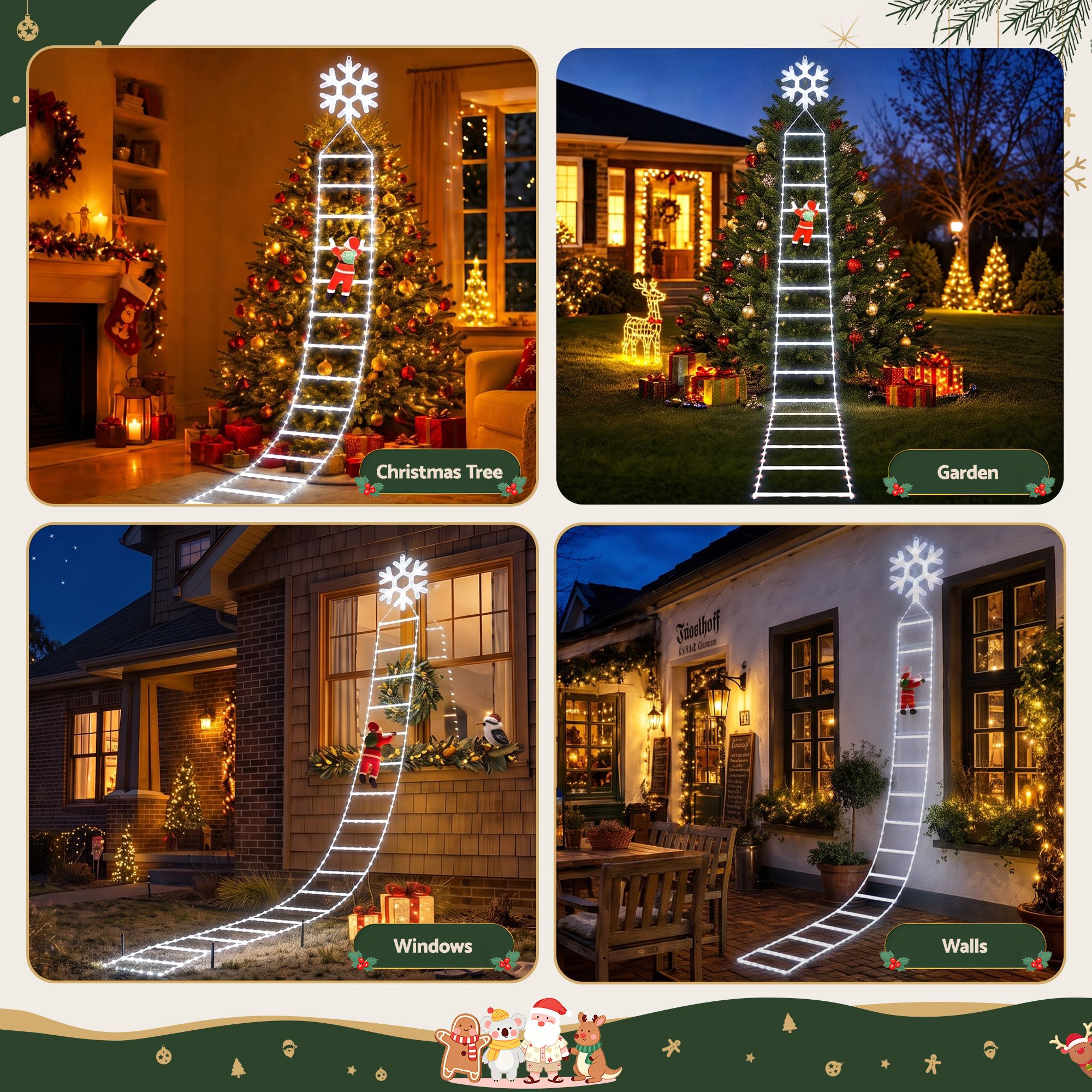 Christmas Ladder Lights Santa 3.4m 328LED Hanging Decor Cool White