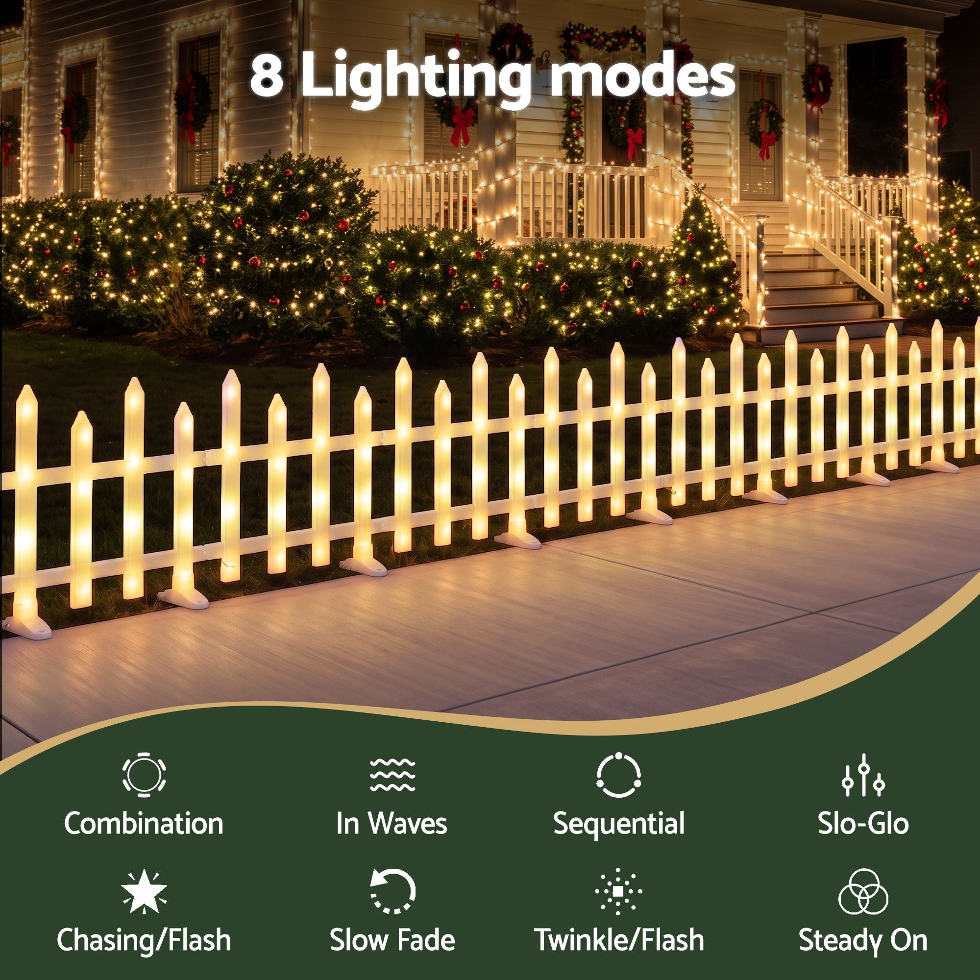 3m Solar Christmas Fence Lights Outdoor Garden Path Decor Warm White 8pc