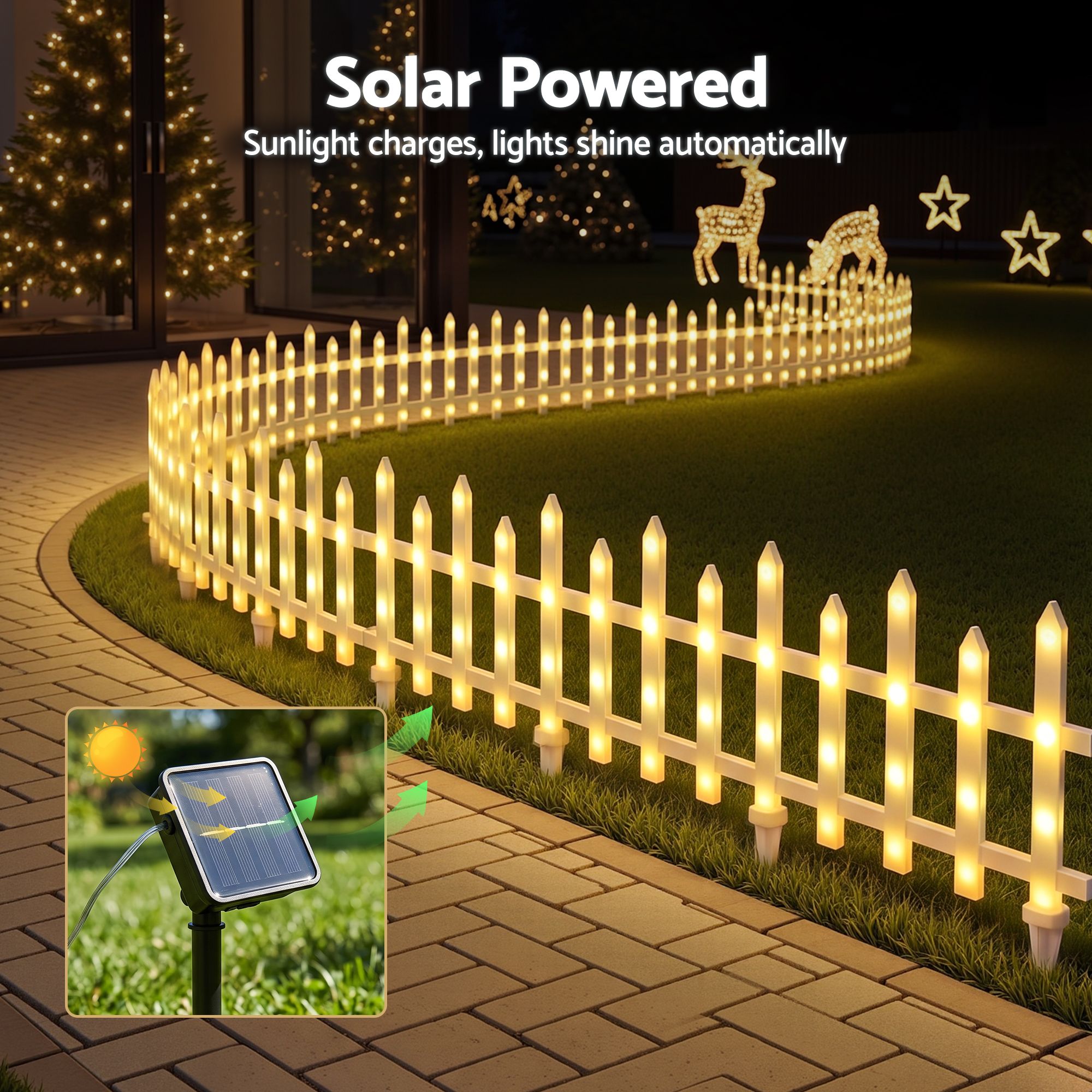 3m Solar Christmas Fence Lights Outdoor Garden Path Decor Warm White 8pc