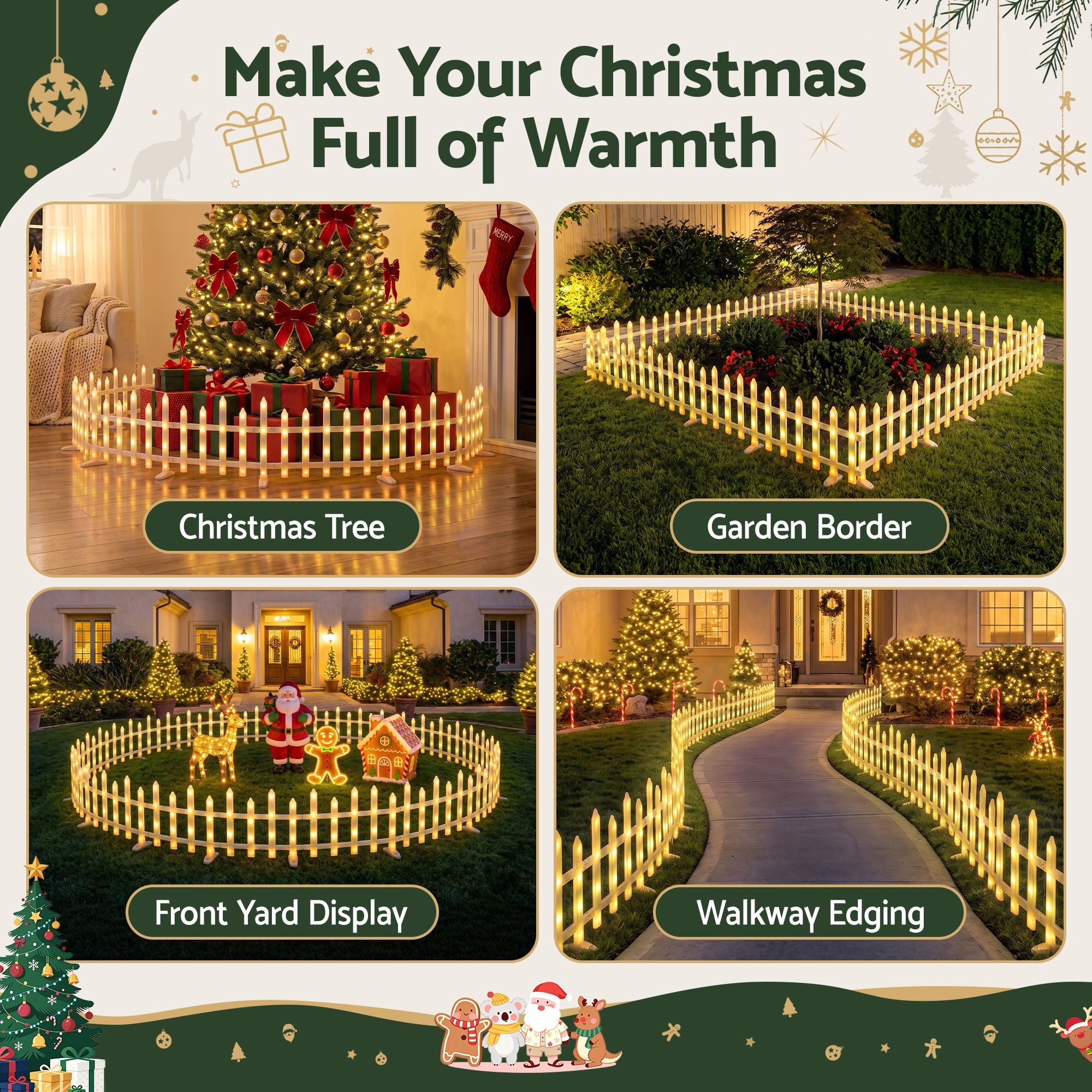 3m Solar Christmas Fence Lights Outdoor Garden Path Decor Warm White 8pc