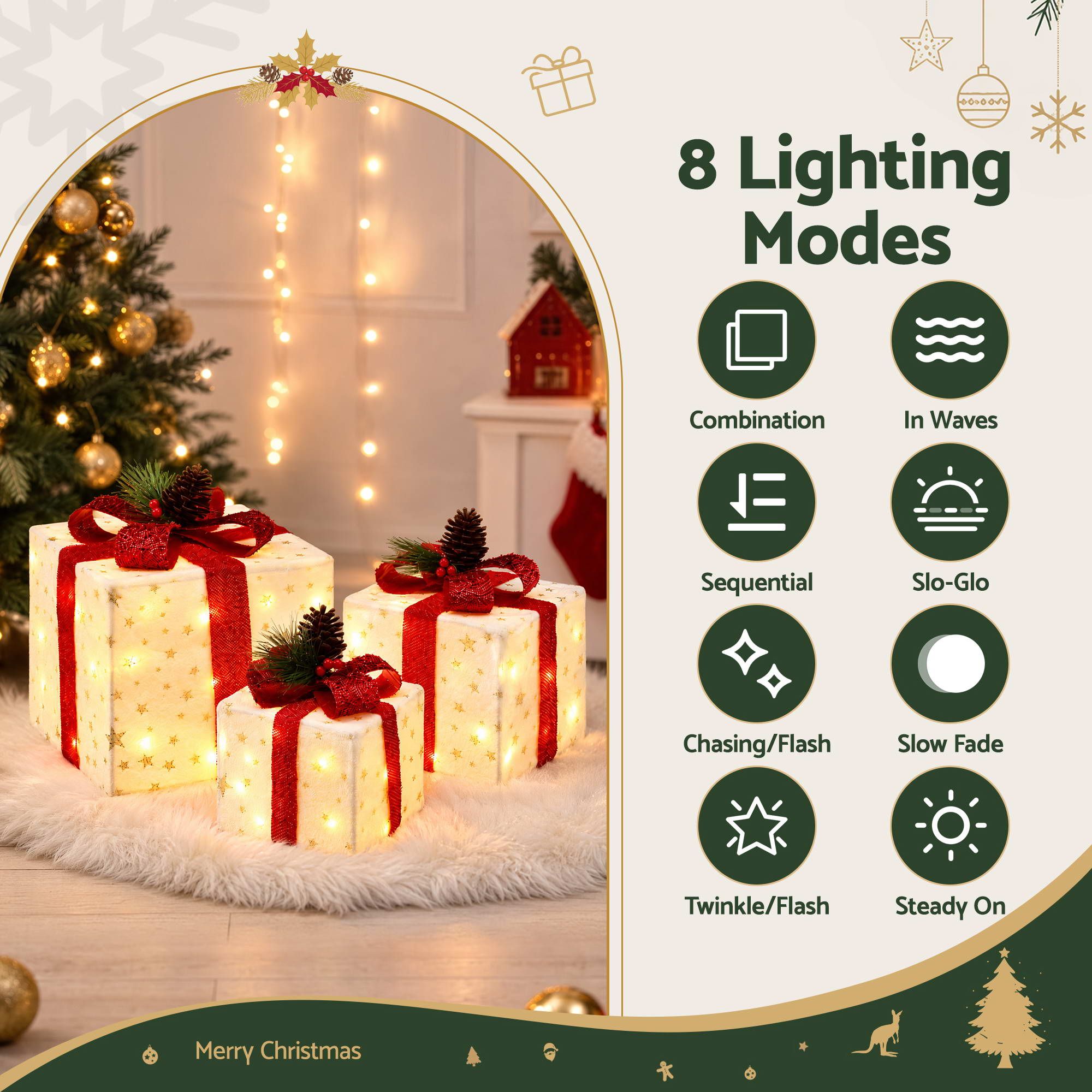 Christmas Decorations 3PC Lighted Gift Boxes Christmas Lights