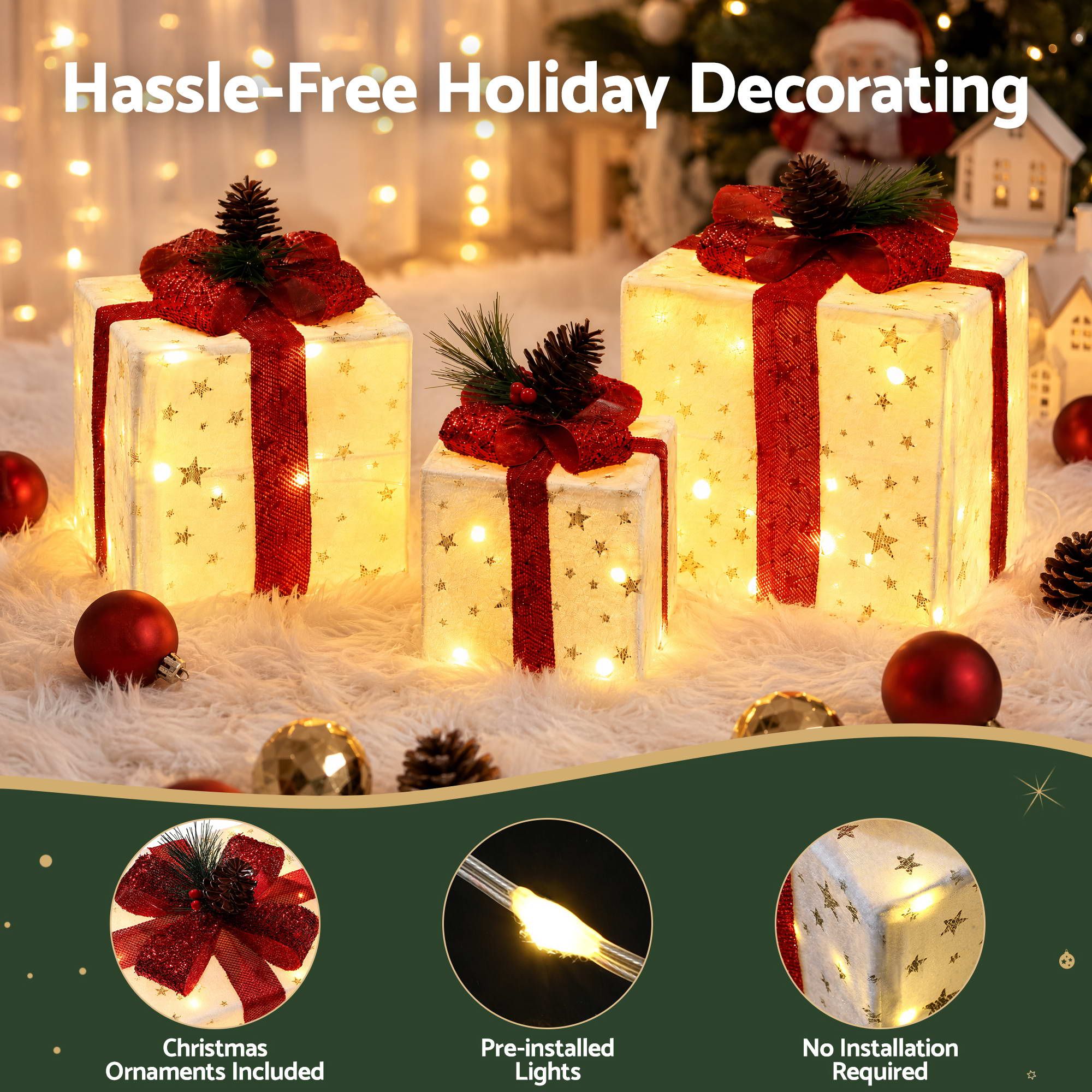 Christmas Decorations 3PC Lighted Gift Boxes Christmas Lights