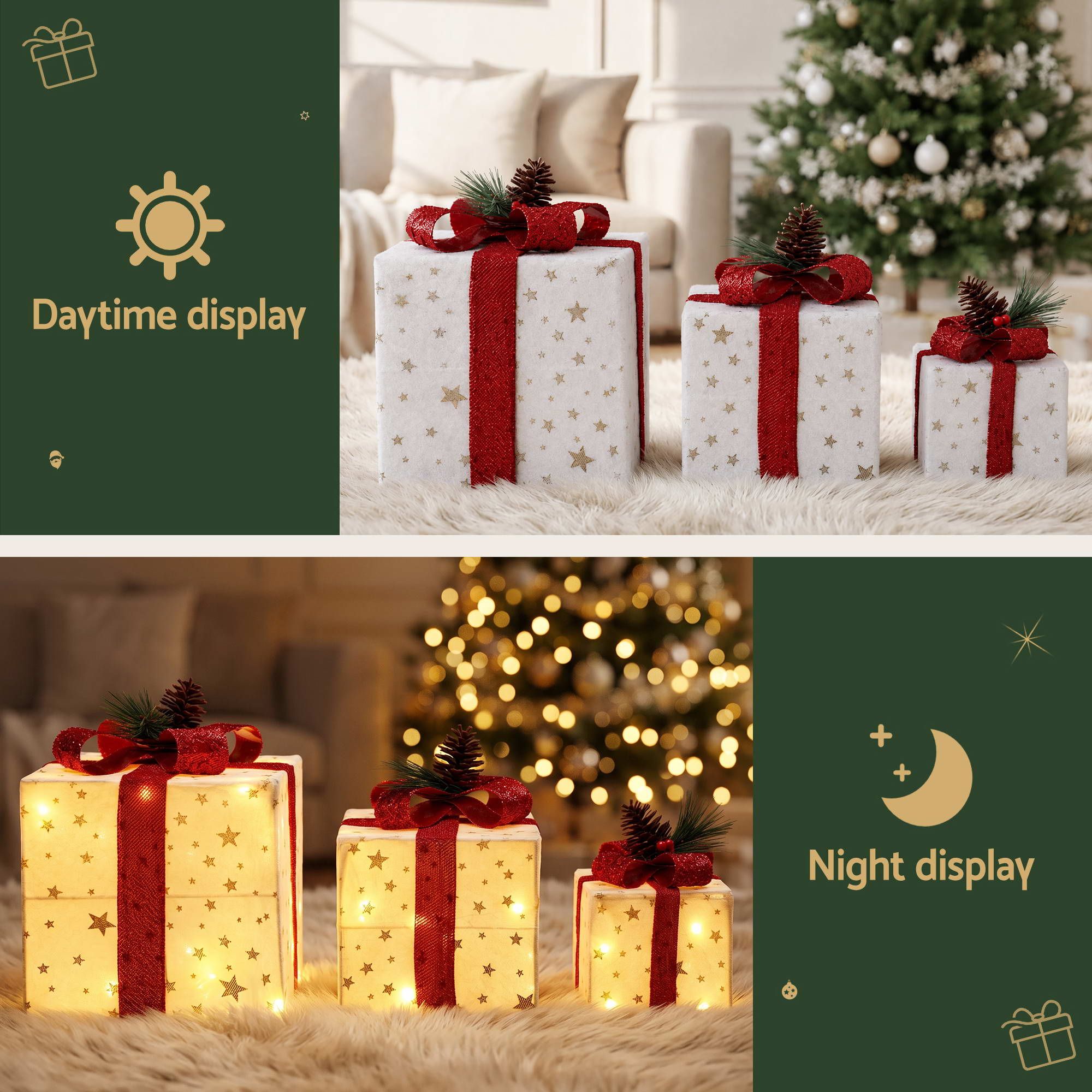Christmas Decorations 3PC Lighted Gift Boxes Christmas Lights
