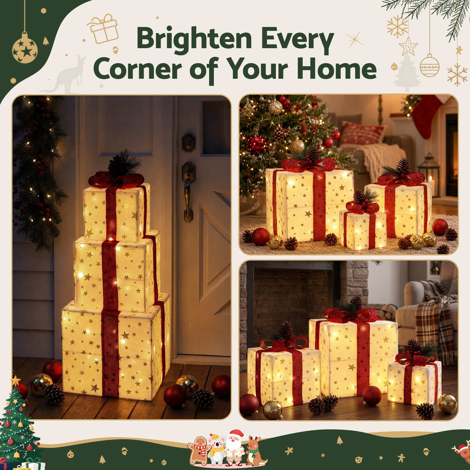 Christmas Decorations 3PC Lighted Gift Boxes Christmas Lights