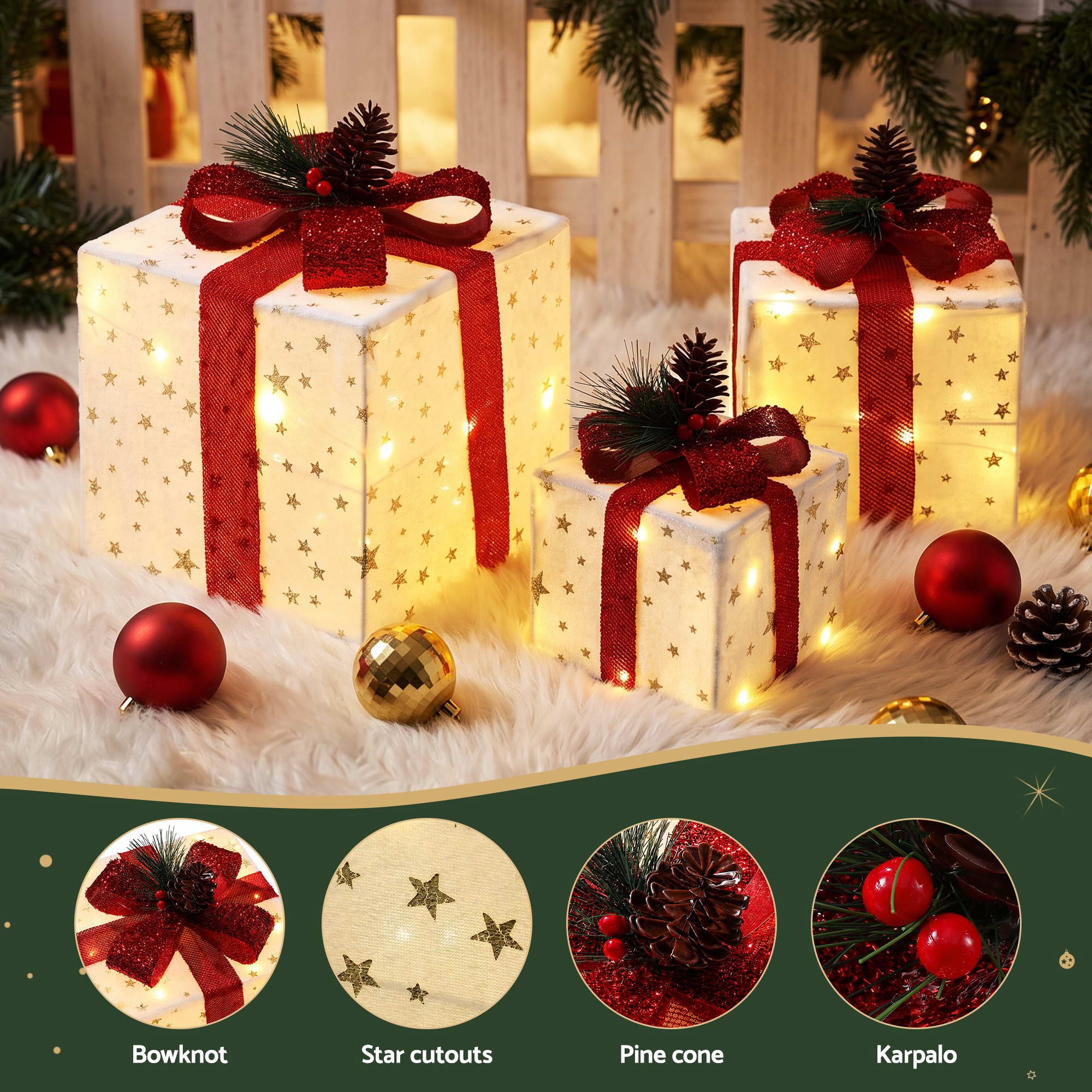 Christmas Decorations 3PC Lighted Gift Boxes Christmas Lights
