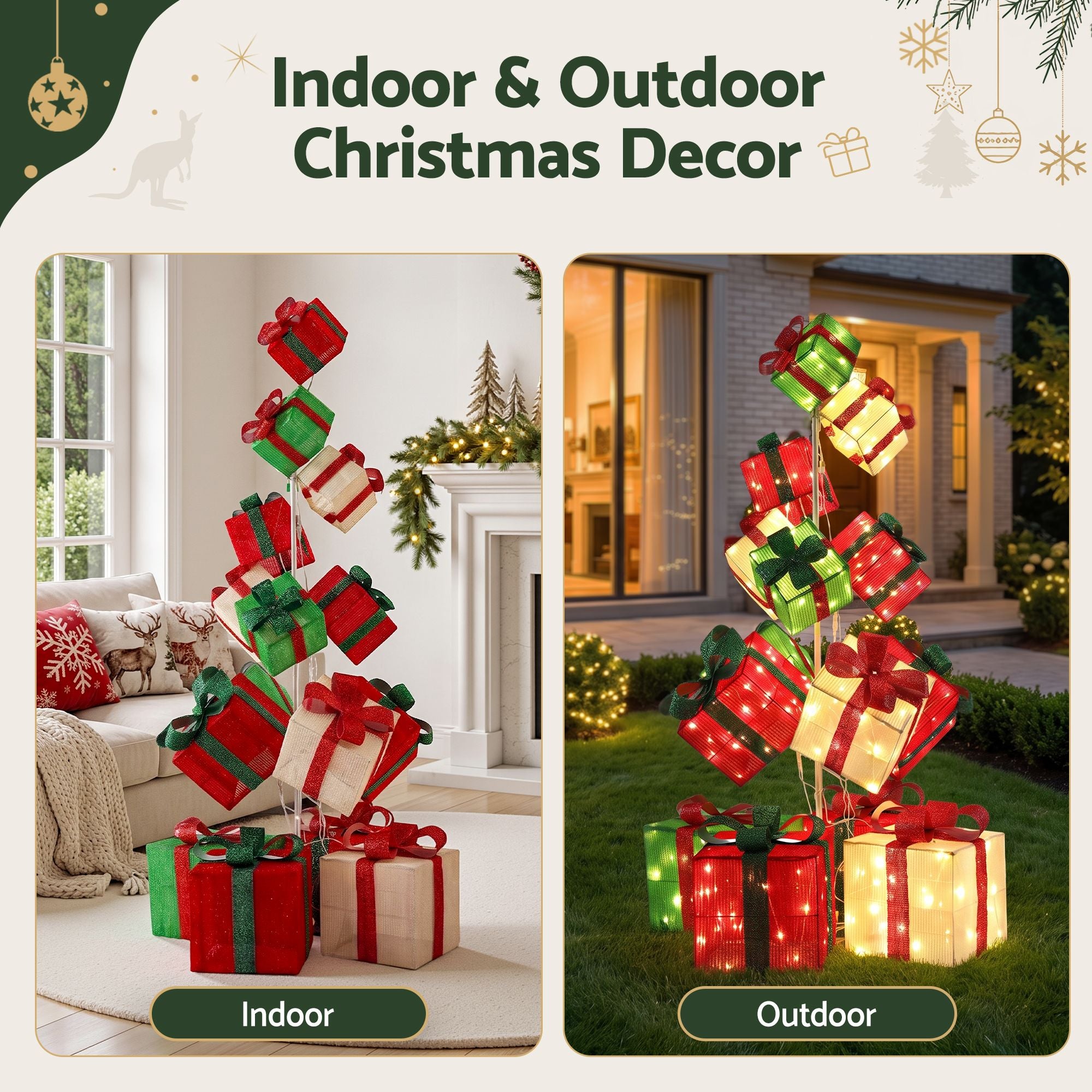 Christmas Decorations Lighted Gift Box Tower Christmas Lights Stackable 170cm