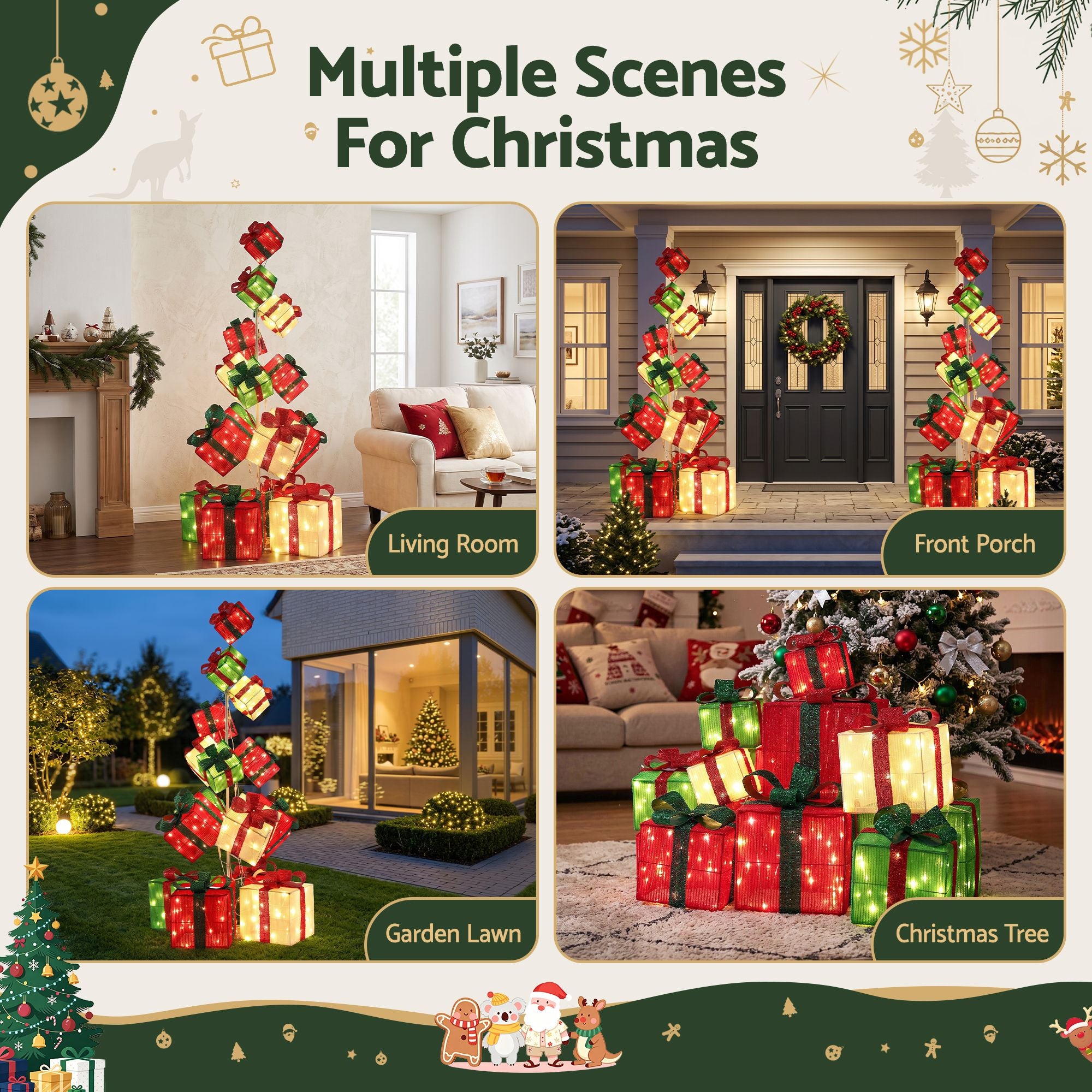 Christmas Decorations Lighted Gift Box Tower Christmas Lights Stackable 170cm