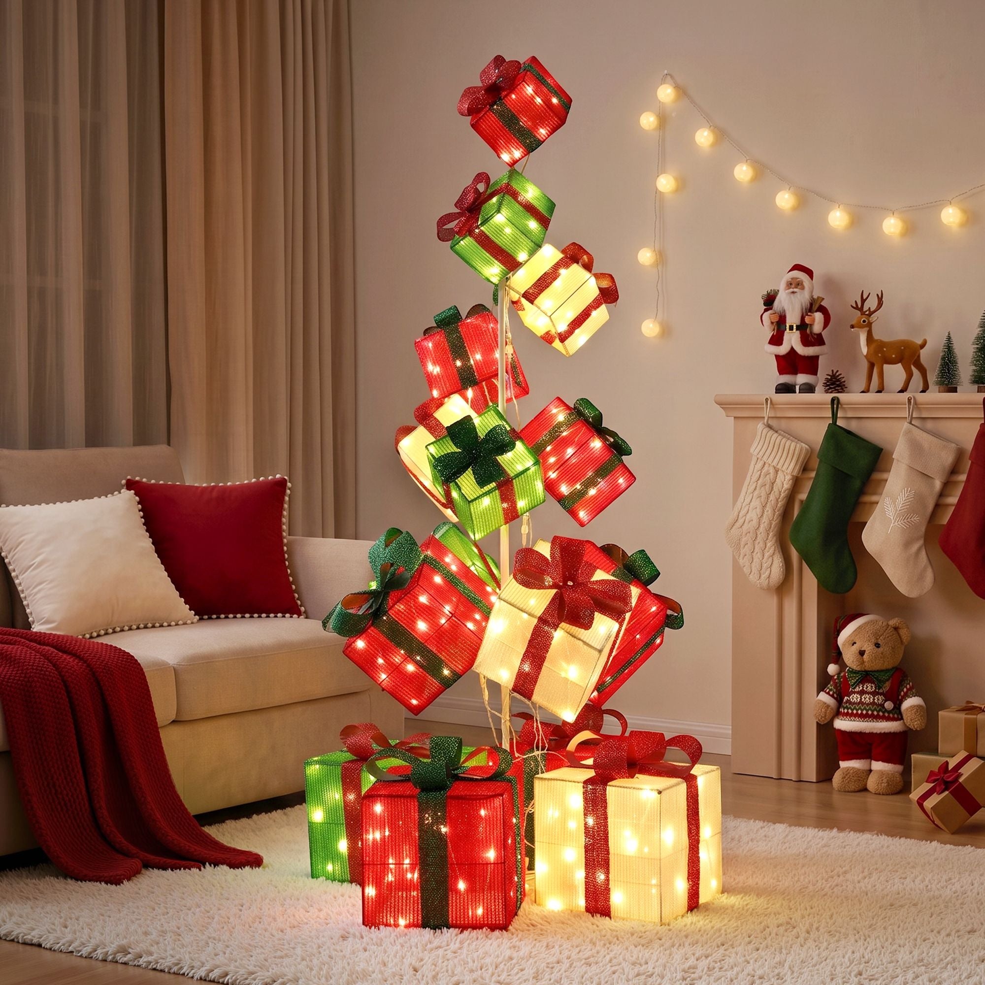 Christmas Decorations Lighted Gift Box Tower Christmas Lights Stackable 170cm