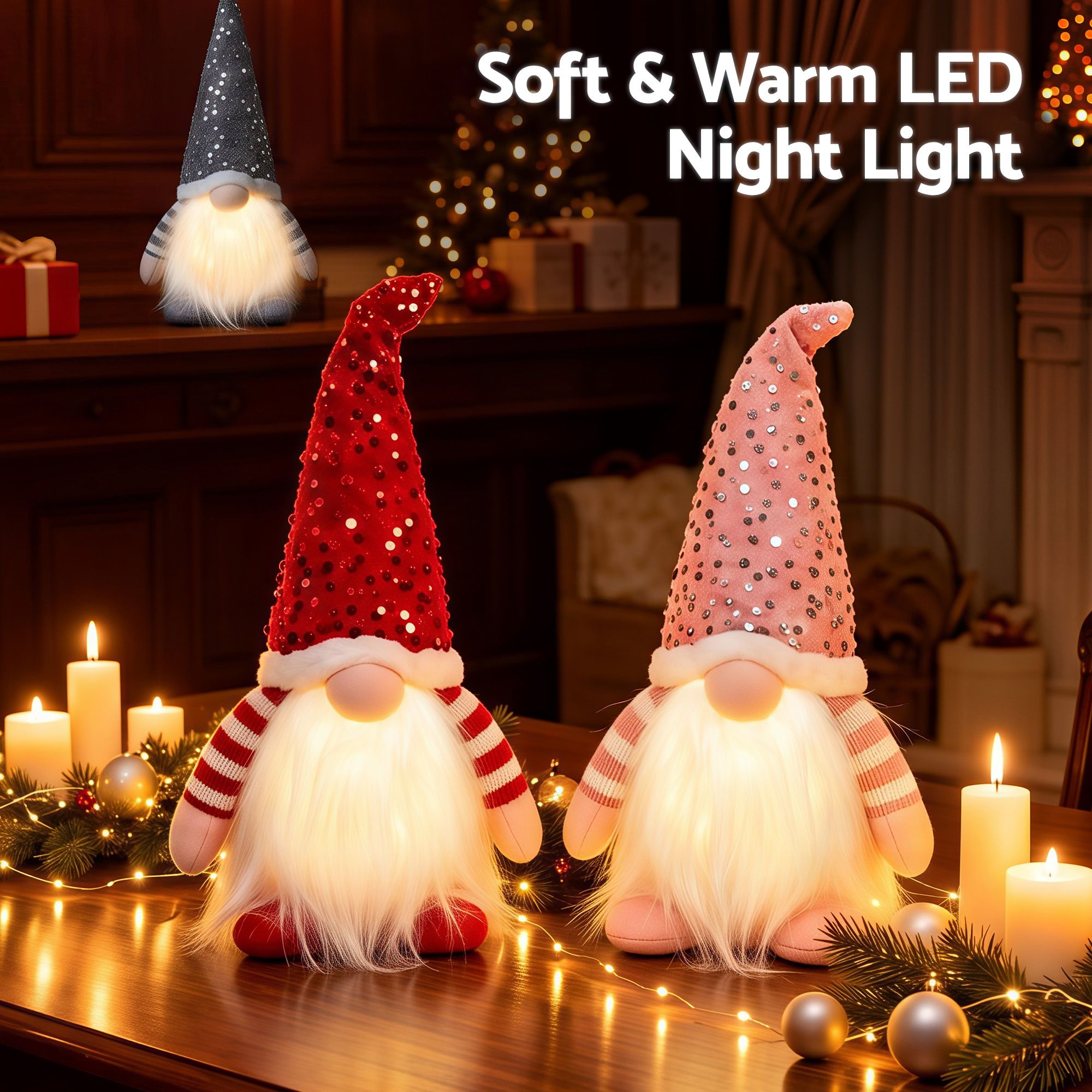 Christmas Gnomes Light Up Christmas Decorations Plush Goblin Set of 3 Warm White