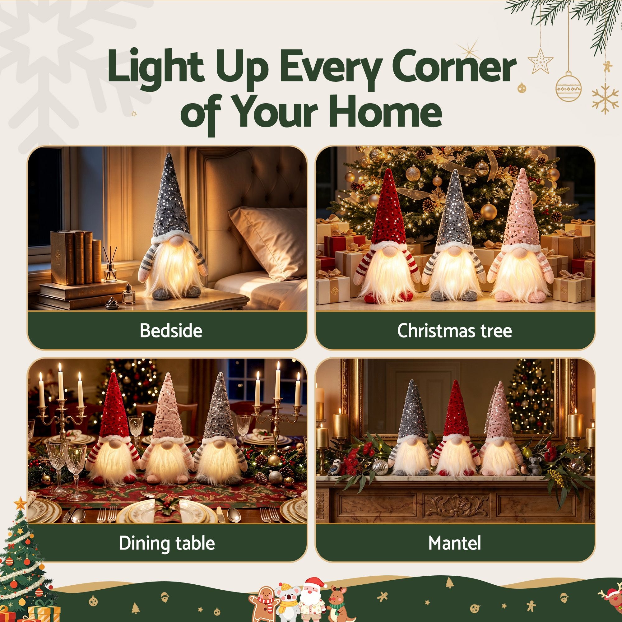 Christmas Gnomes Light Up Christmas Decorations Plush Goblin Set of 3 Warm White