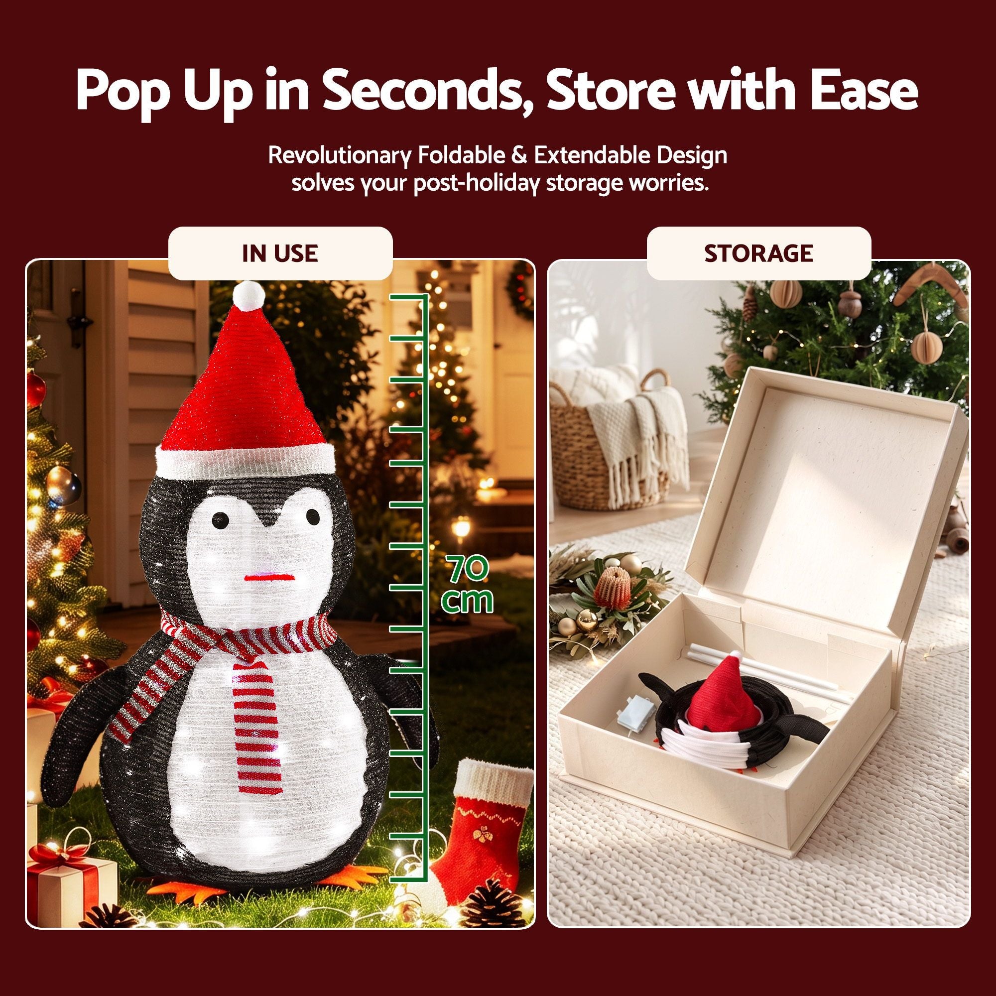 Christmas Penguin Light LED Christmas Decoration Pop Up Christmas Display 70cm