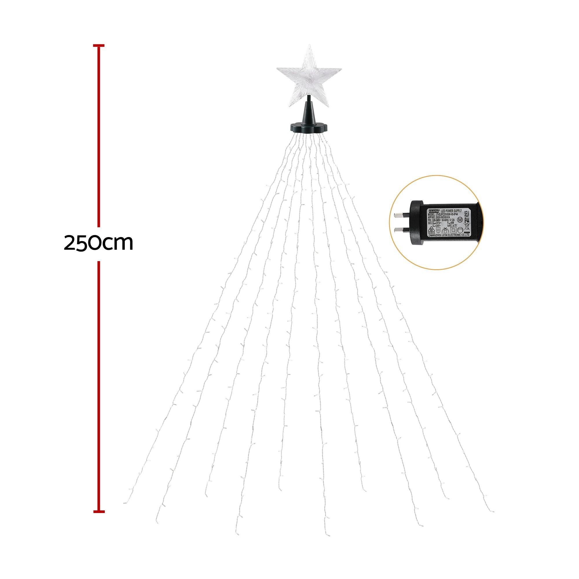 2.5M Christmas Tree Lights Christmas Lights Tree Topper Waterfall Fairy Lights White