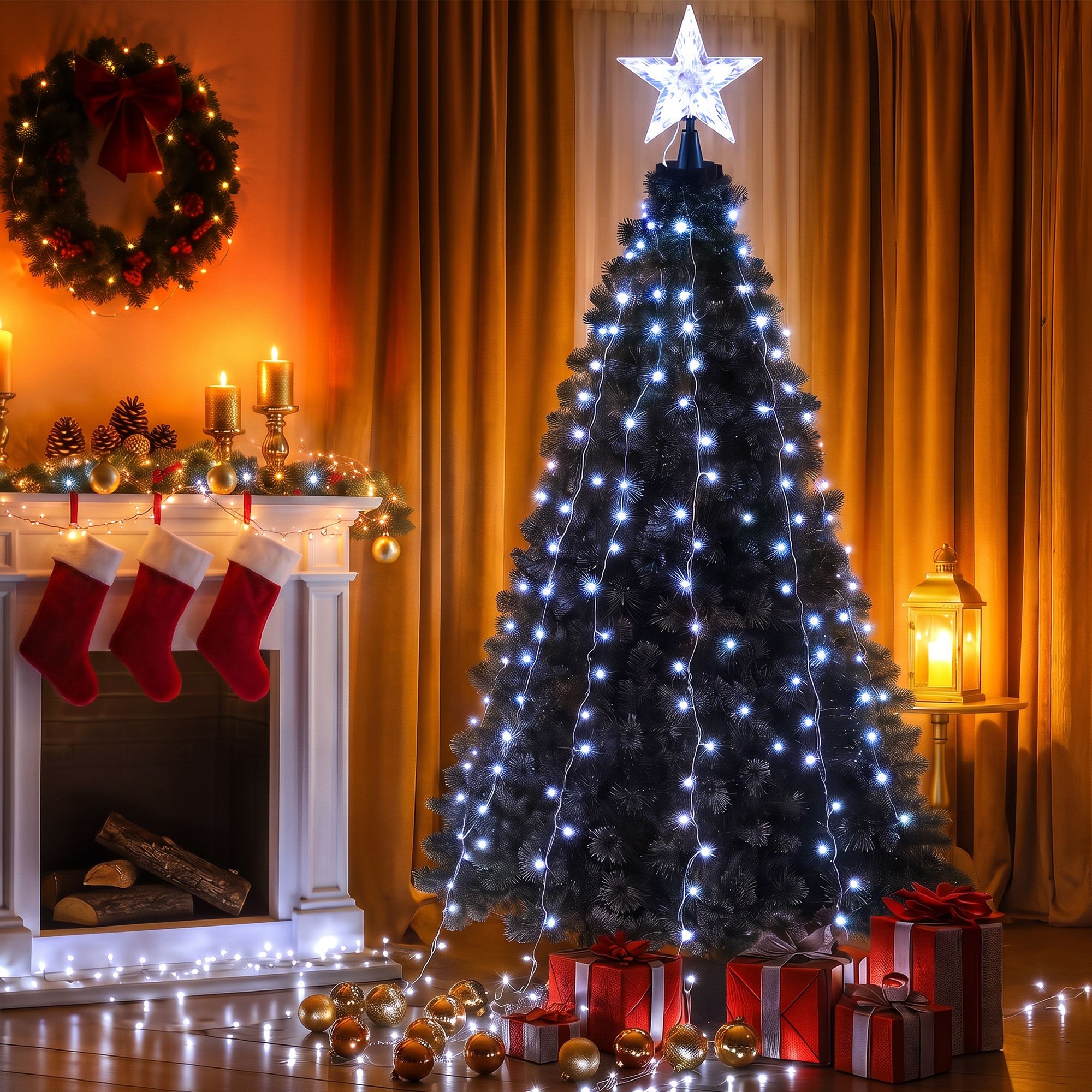 2.5M Christmas Tree Lights Christmas Lights Tree Topper Waterfall Fairy Lights White
