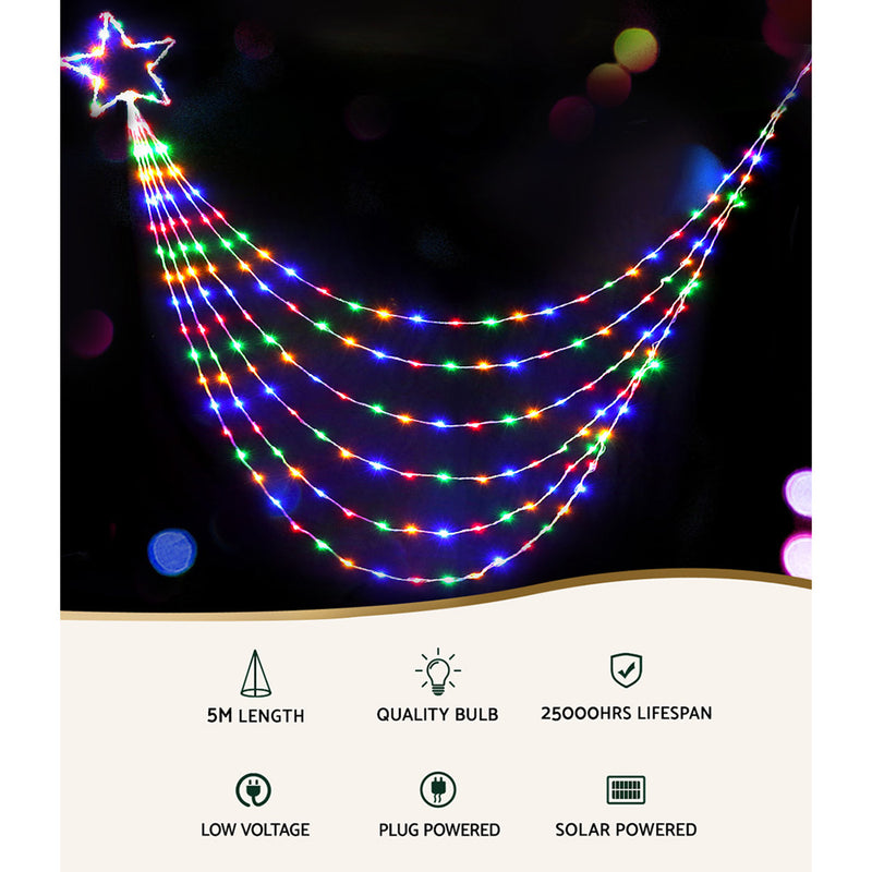 Six Strand Cascading Christmas String Lights 320 LED Solar & Cord Powered