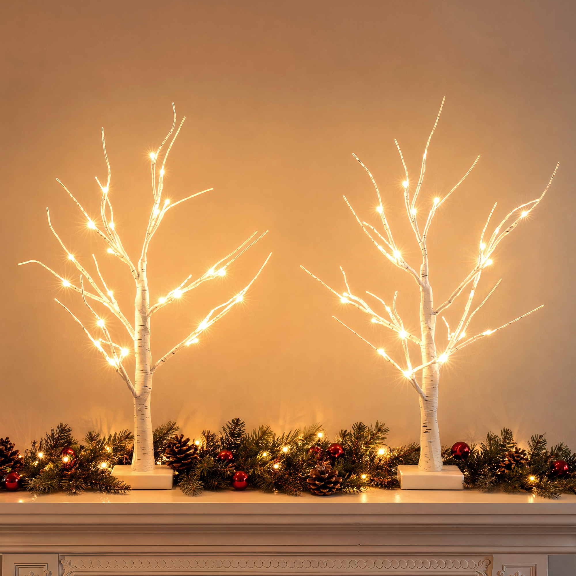 Lighted Branch Tree Christmas Decorations Warm White Christmas Lights 2 Pack 60cm