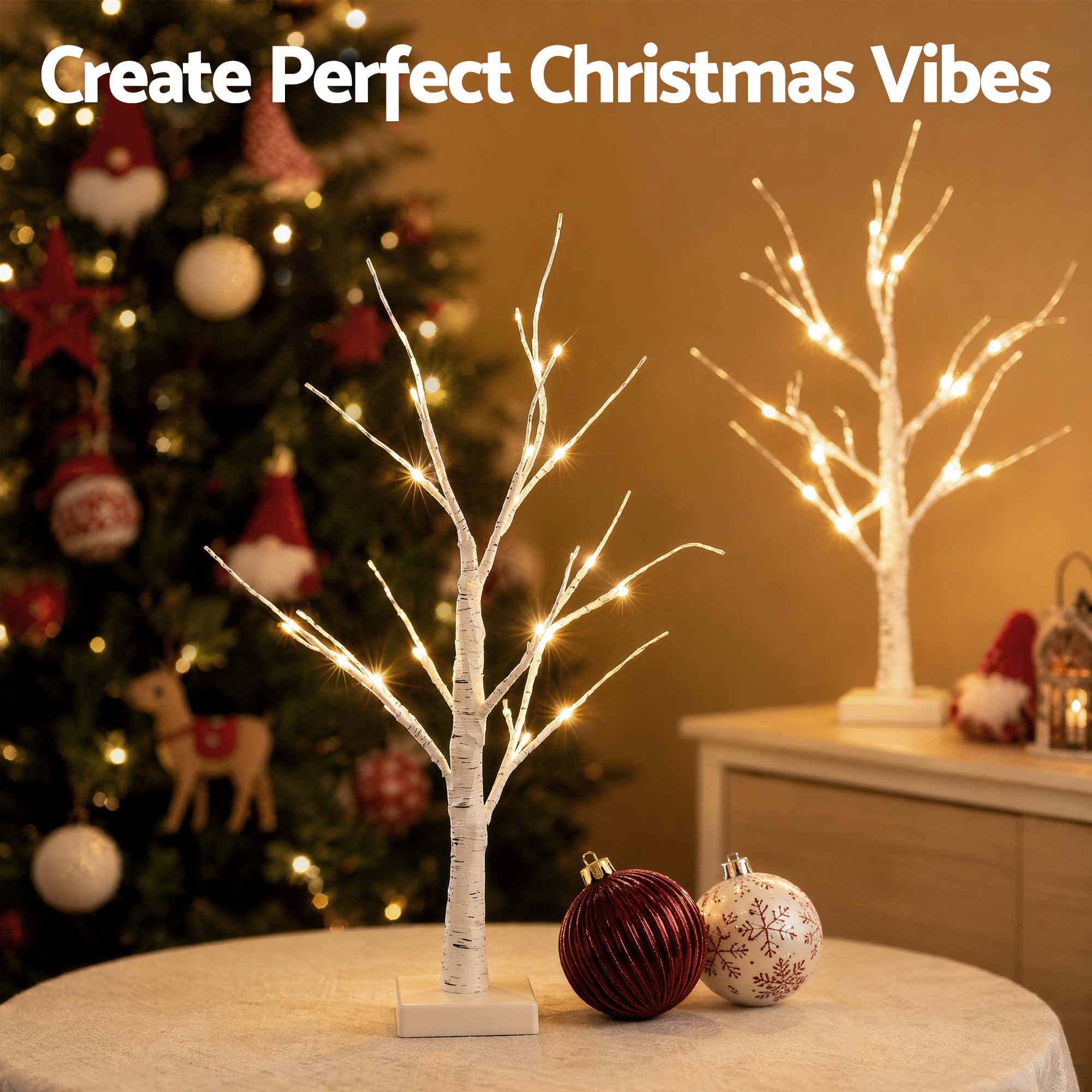 Lighted Branch Tree Christmas Decorations Warm White Christmas Lights 2 Pack 60cm