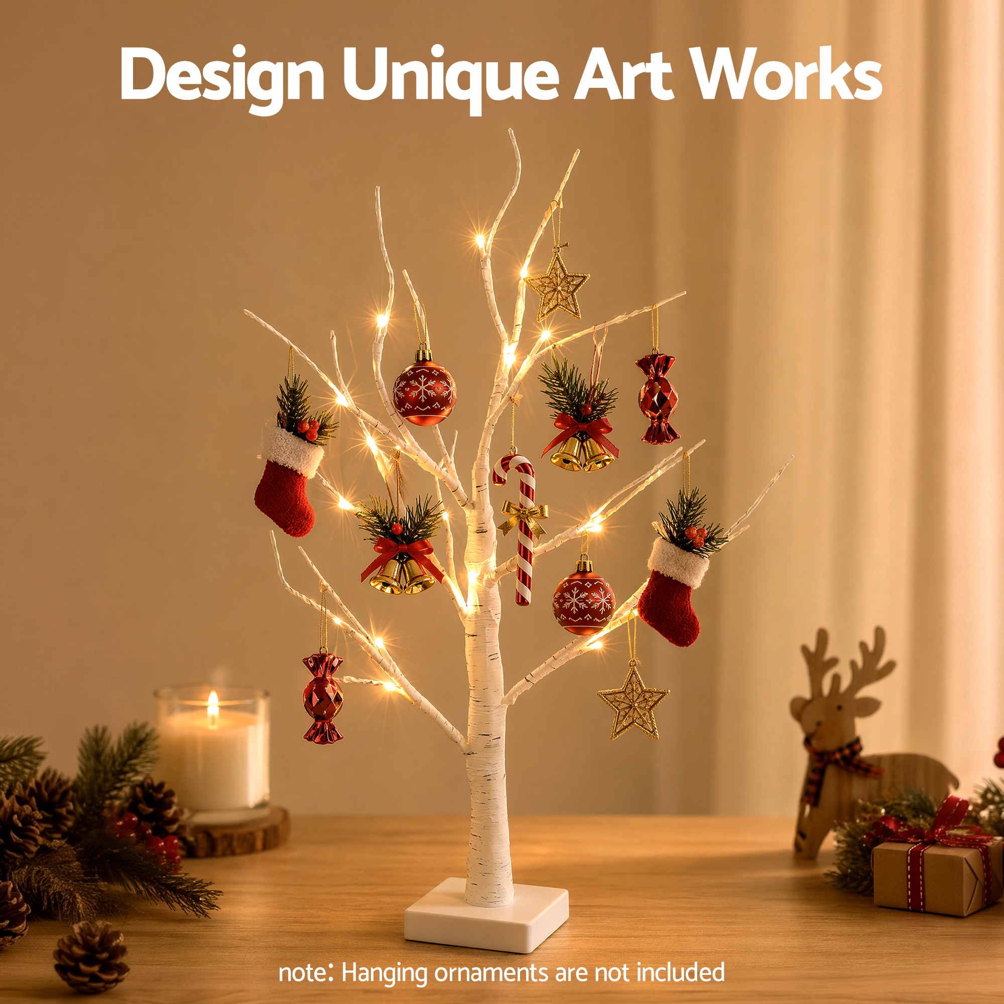 Lighted Branch Tree Christmas Decorations Warm White Christmas Lights 2 Pack 60cm