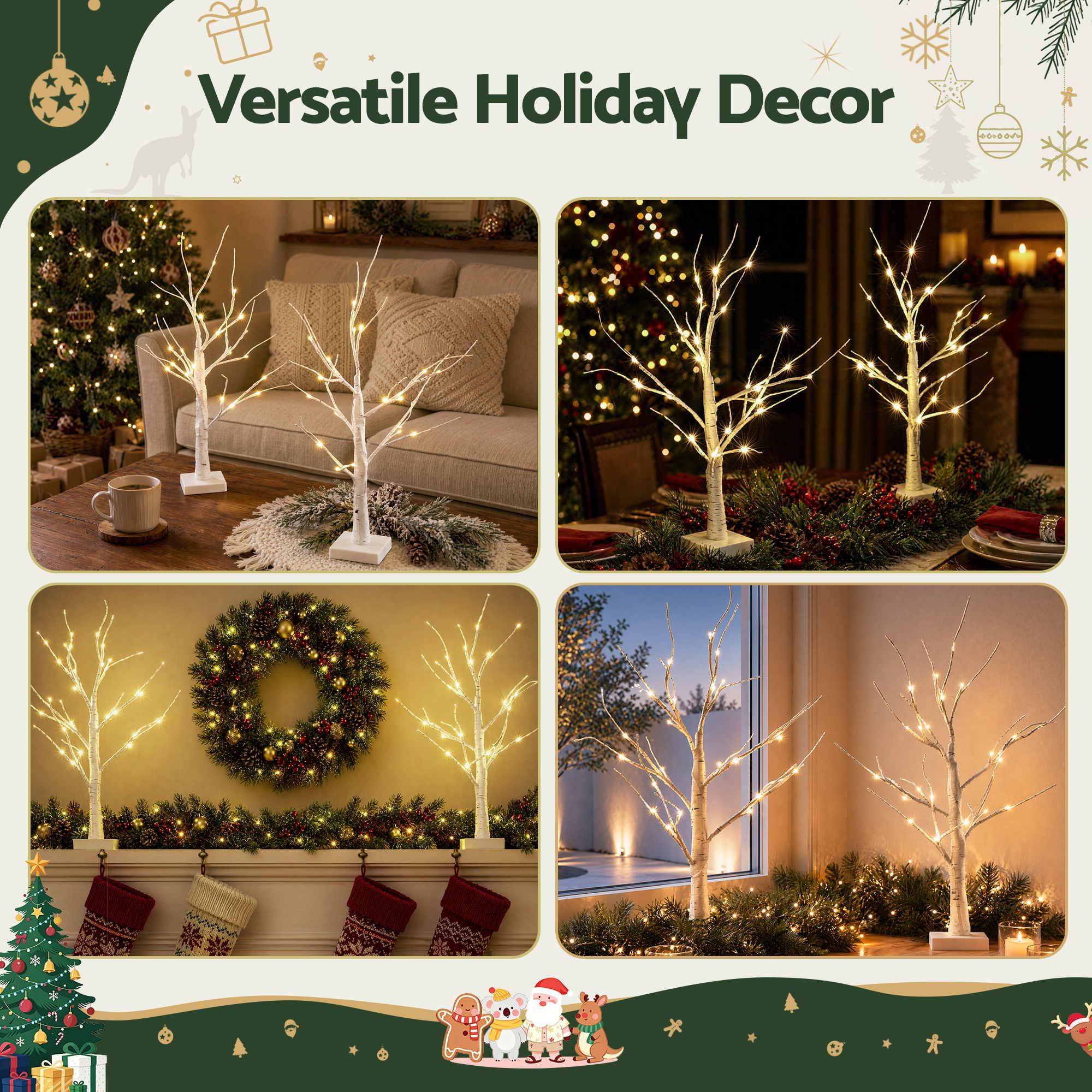 Lighted Branch Tree Christmas Decorations Warm White Christmas Lights 2 Pack 60cm