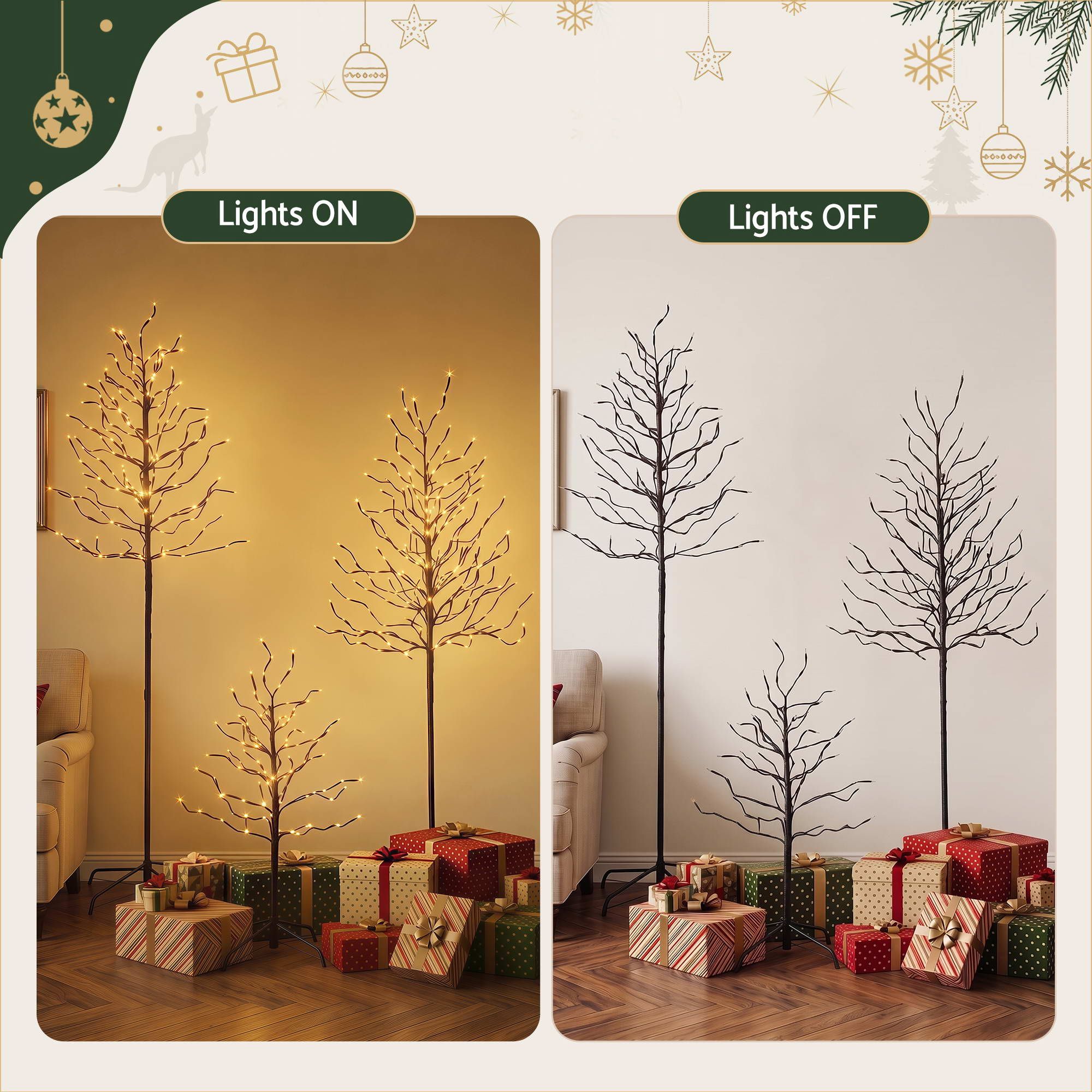 3 Pack LED Christmas Tree Lighted Birch Tree Indoor Outdoor Xmas Decor Warm White