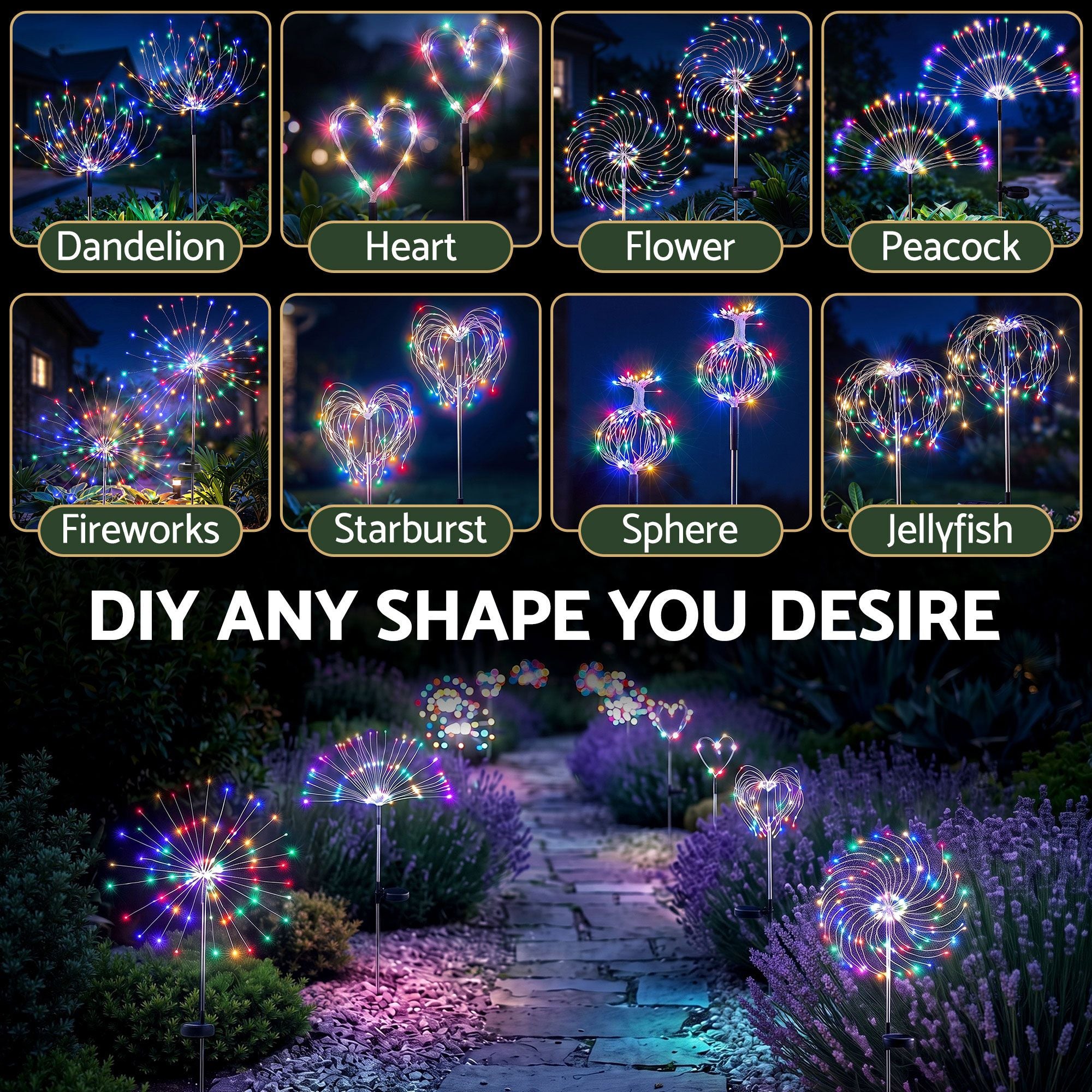 4 Pack Christmas Path Lights Solar Firework Garden Decoration Multicolour