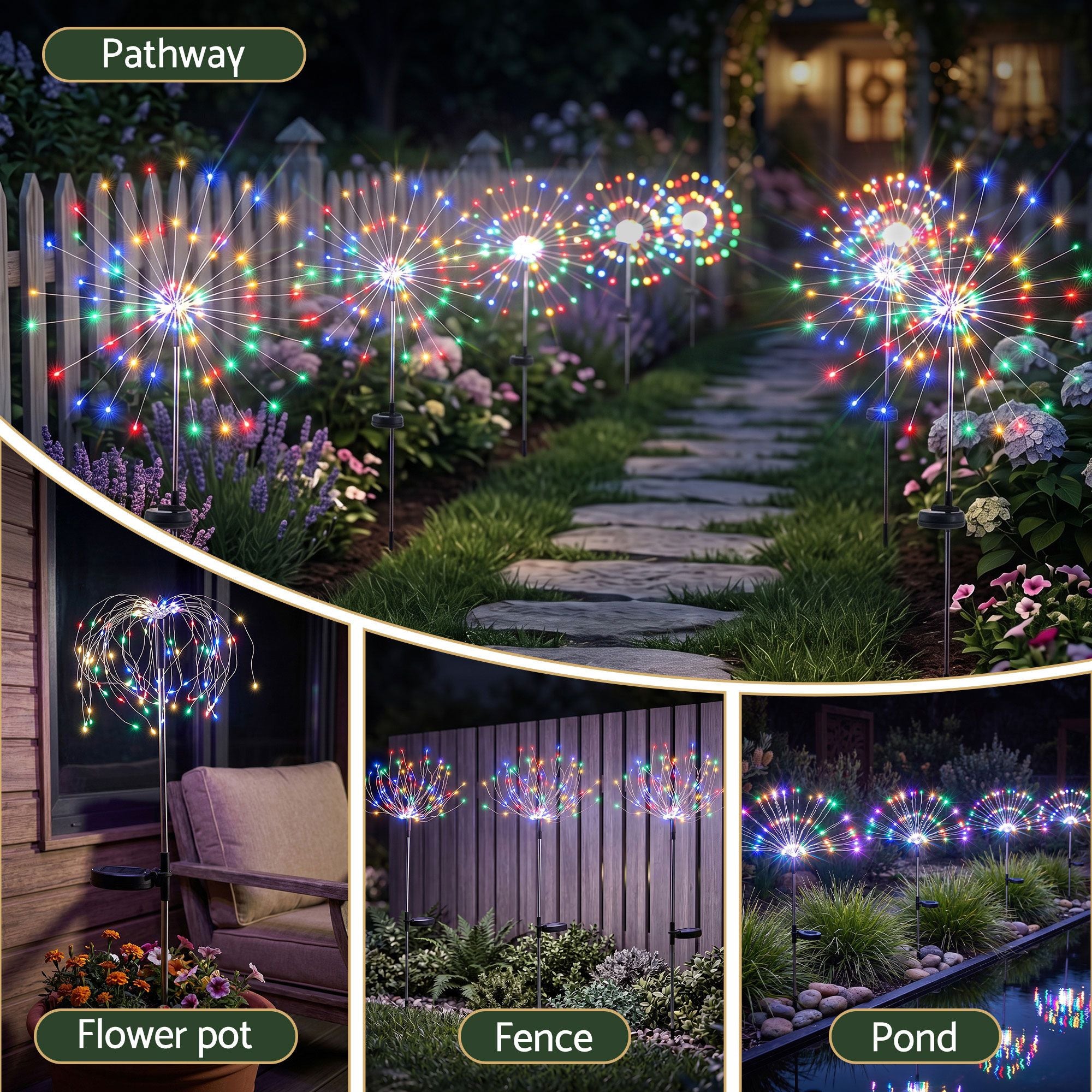 4 Pack Christmas Path Lights Solar Firework Garden Decoration Multicolour