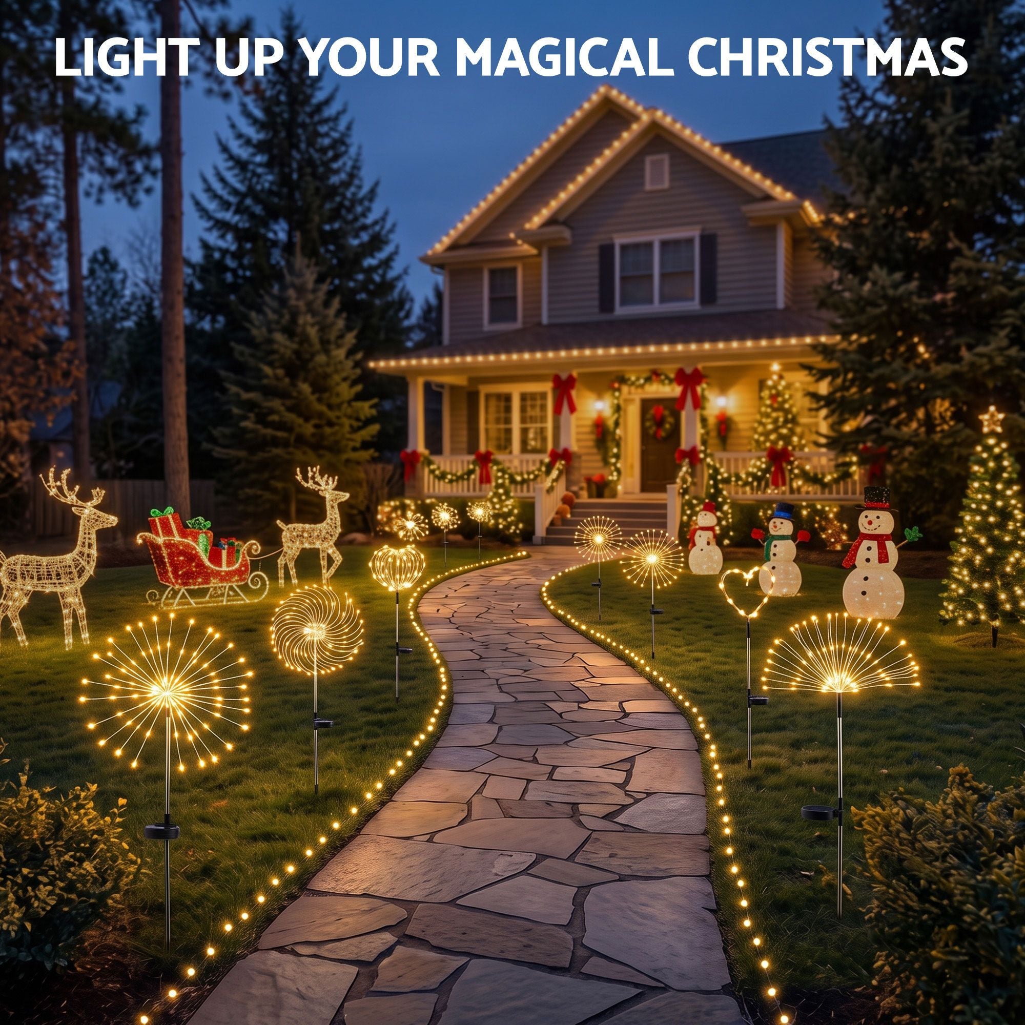 4 Pack Christmas Lights Solar Firework Outdoor Garden Lights DIY Decoration Warm White