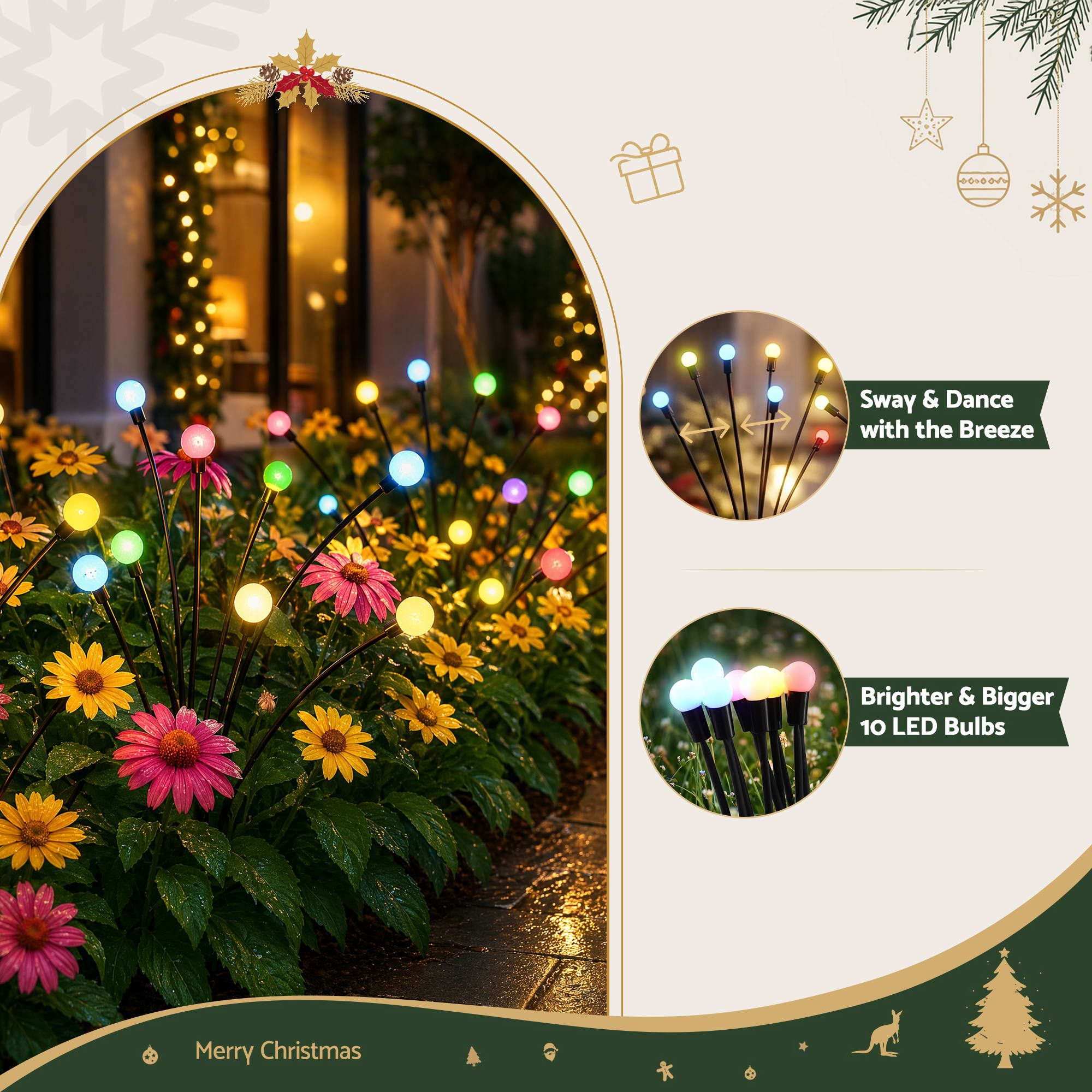 Christmas Lights Solar Firefly Lights Garden Decoration Path Lights Multicolour 3 Pack
