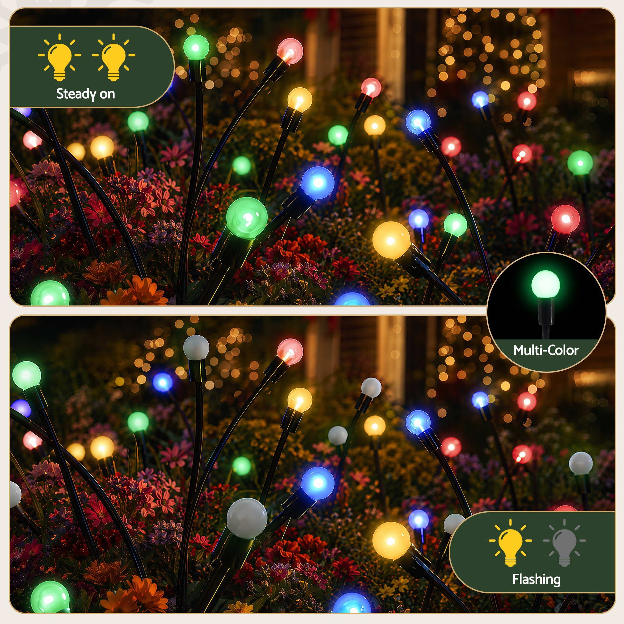 Christmas Lights Solar Firefly Lights Garden Decoration Path Lights Multicolour 3 Pack