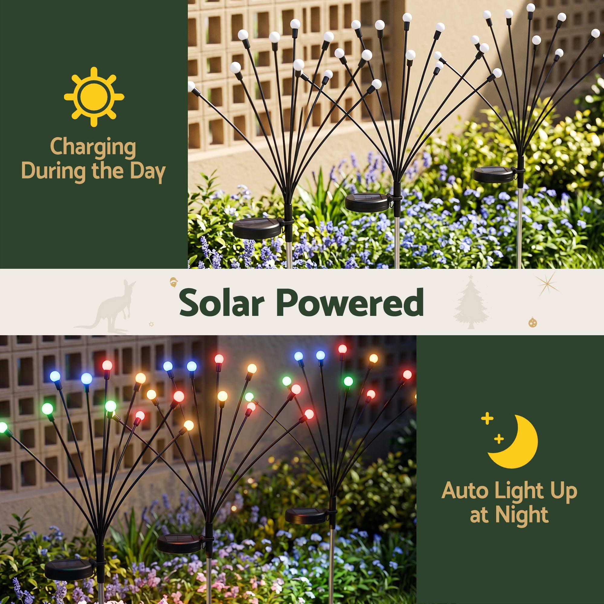 Christmas Lights Solar Firefly Lights Garden Decoration Path Lights Multicolour 3 Pack