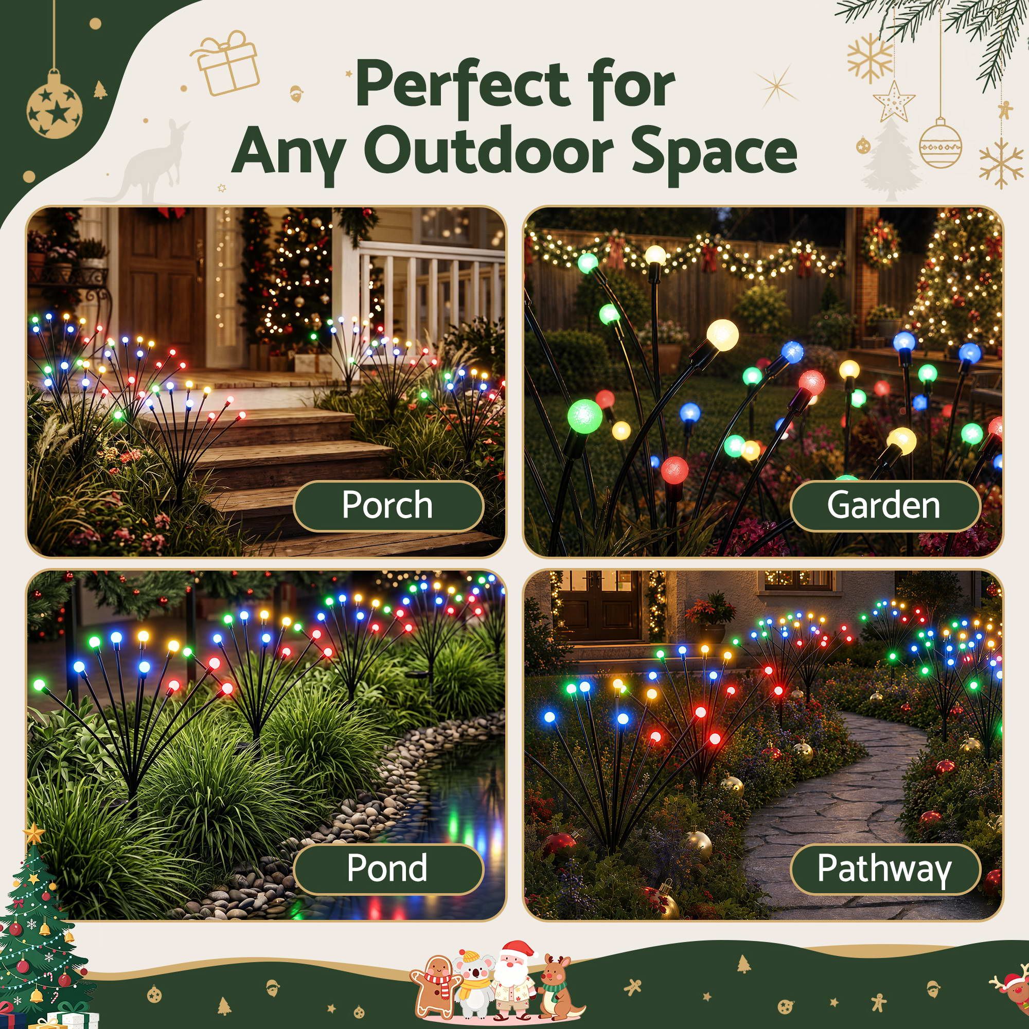 Christmas Lights Solar Firefly Lights Garden Decoration Path Lights Multicolour 3 Pack