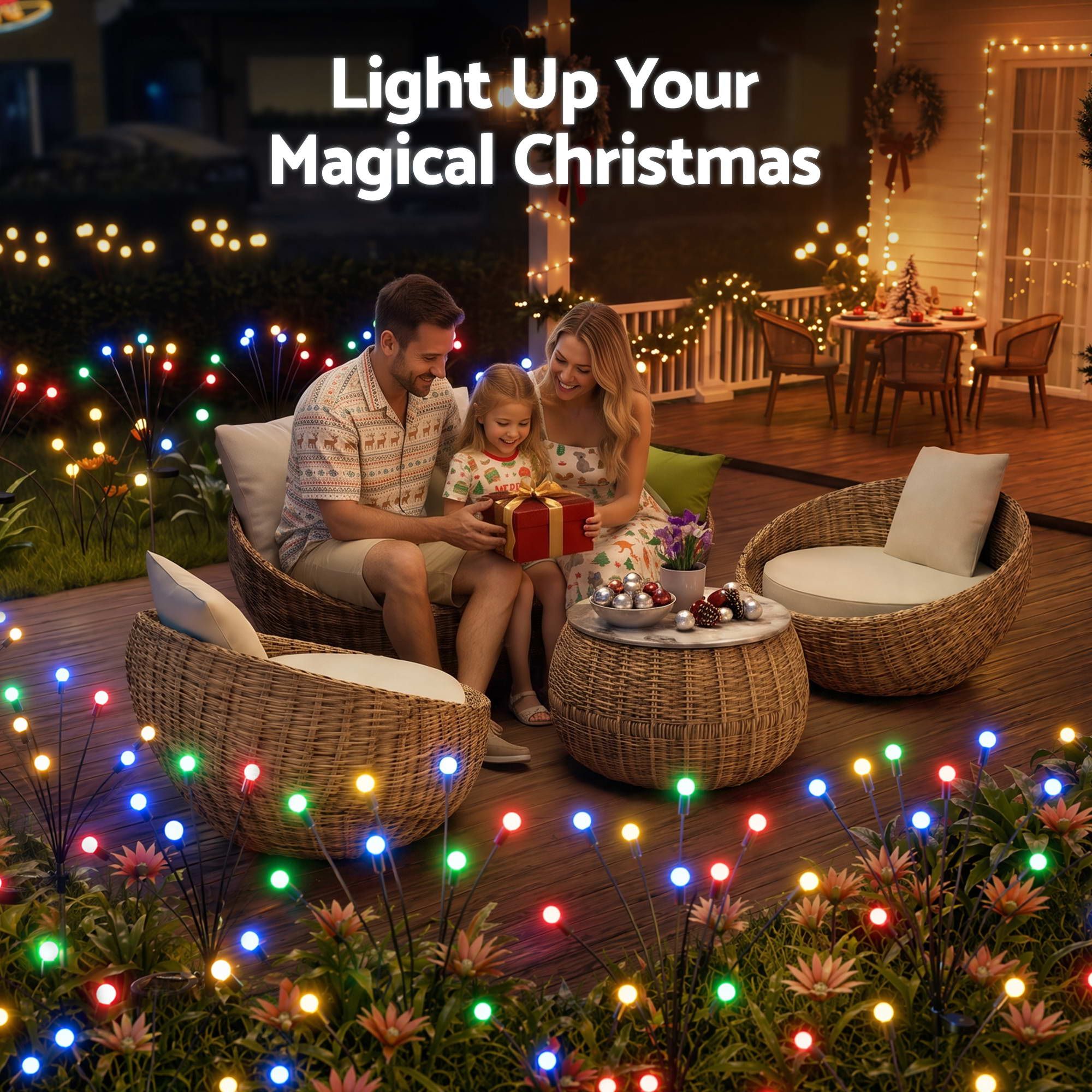 Christmas Lights Solar Firefly Lights Garden Decoration Path Lights Multicolour 3 Pack