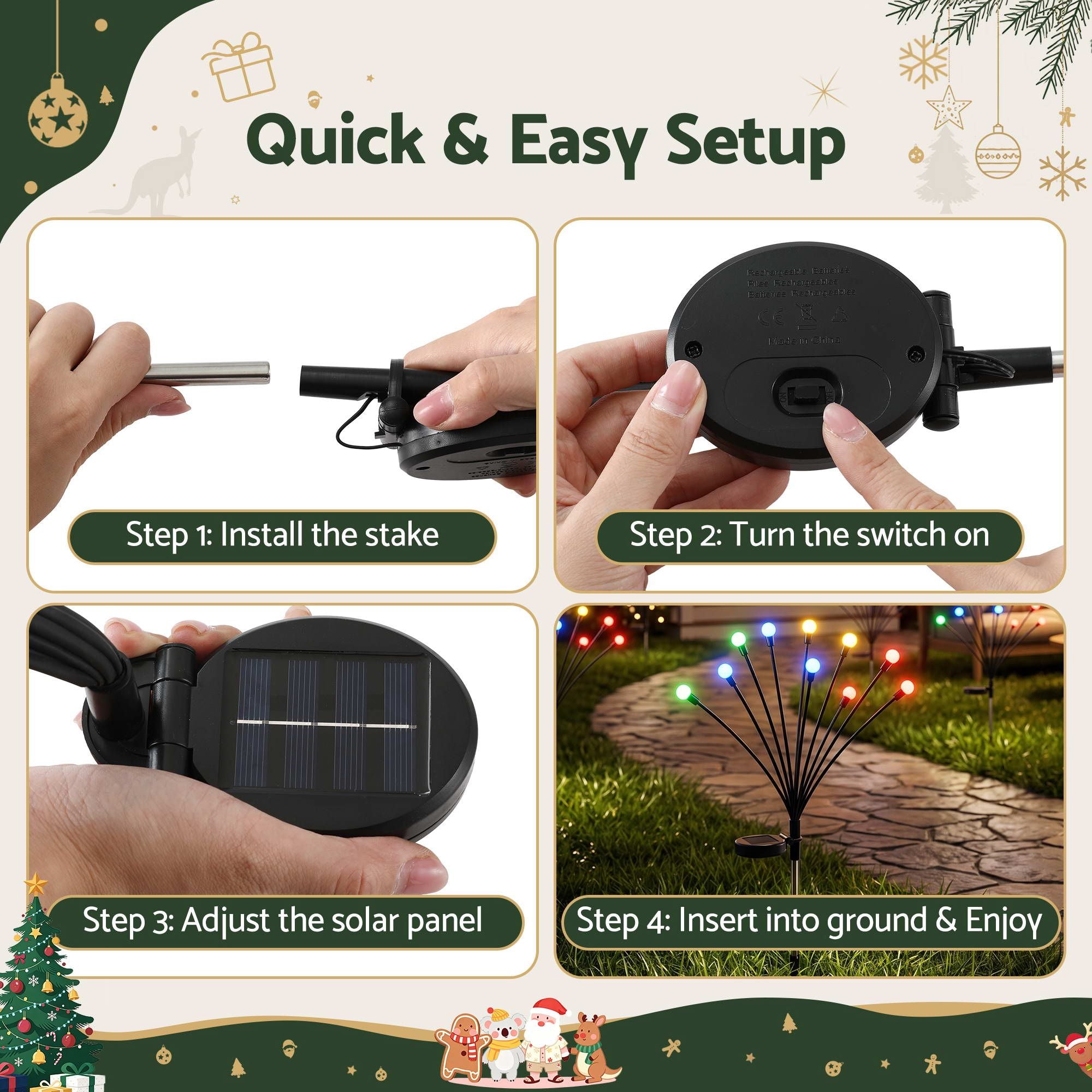 Christmas Lights Solar Firefly Lights Garden Decoration Path Lights Multicolour 3 Pack