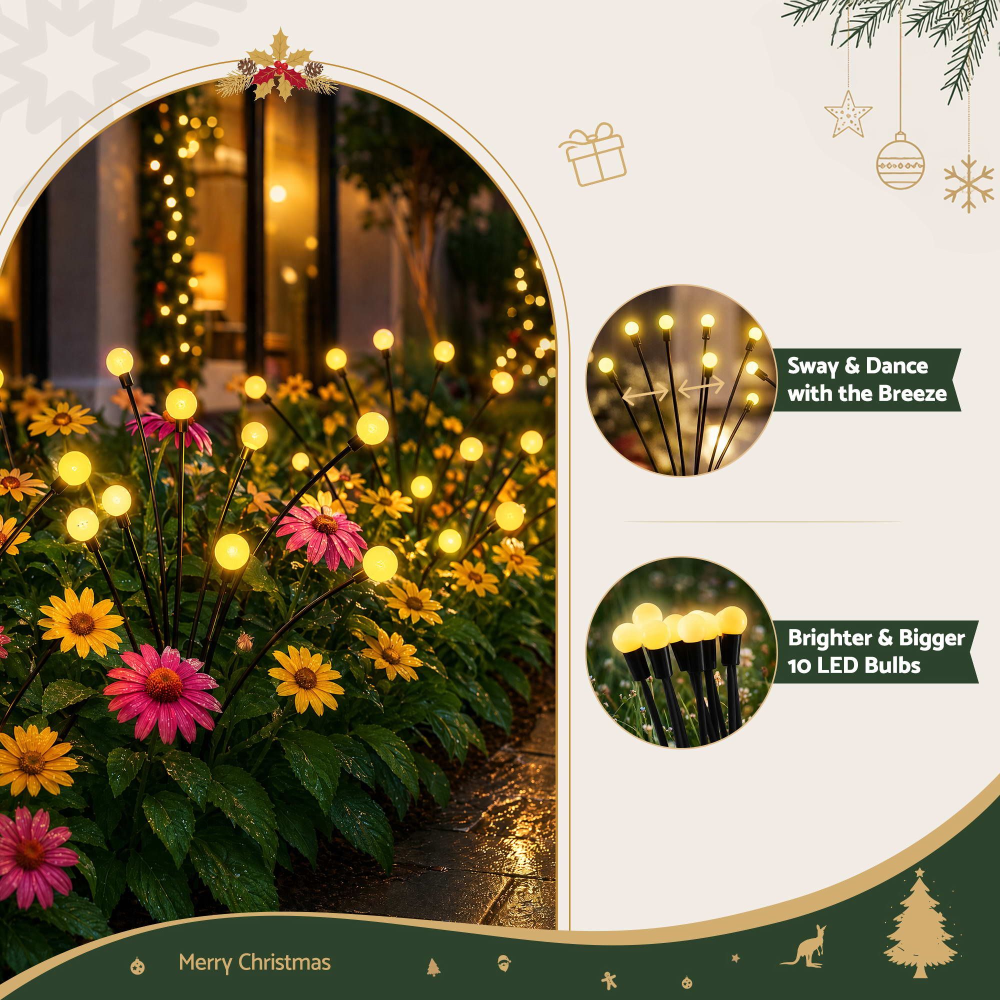 Christmas Lights Solar Firefly Lights Garden Decoration Path Lights Warm White 3 Pack