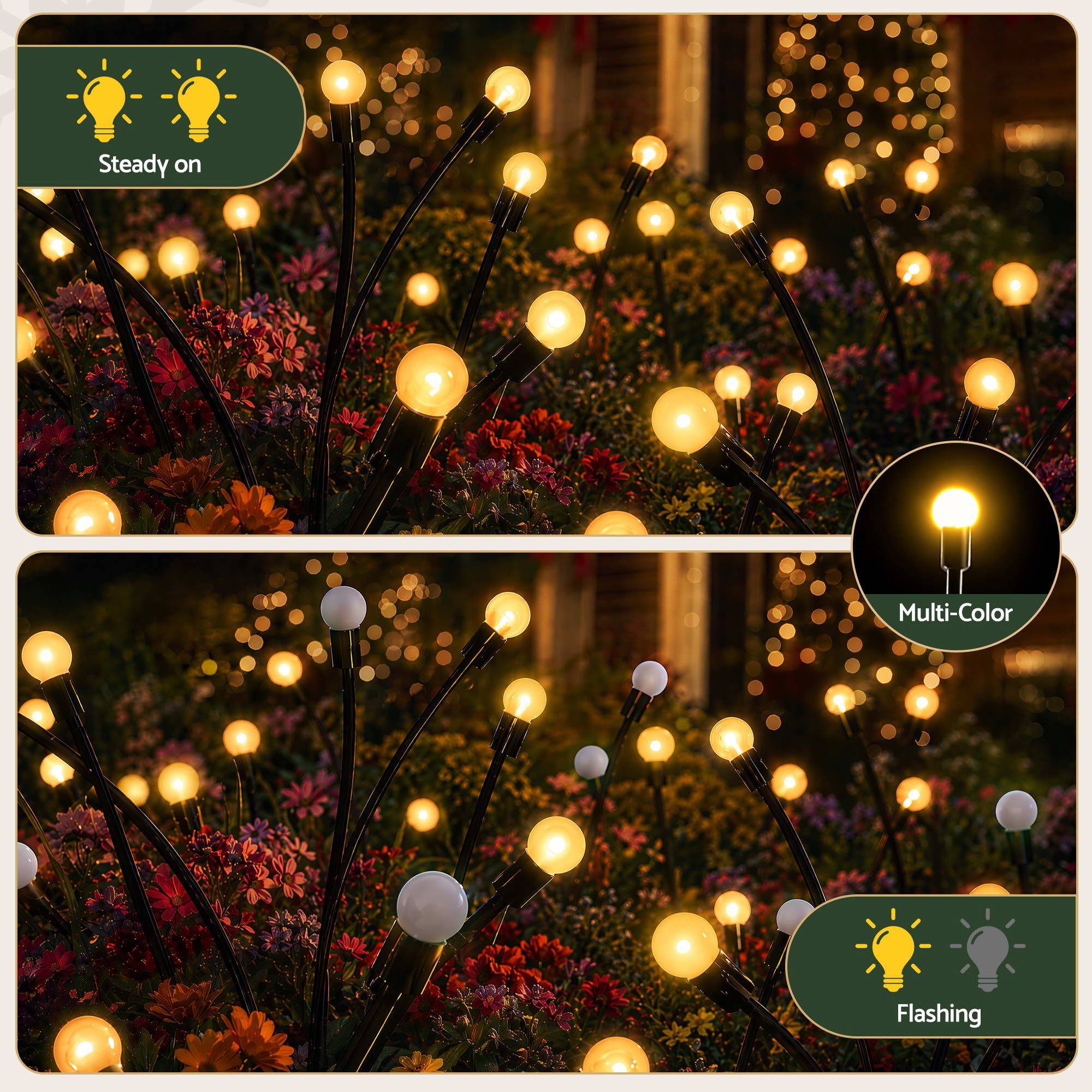 Christmas Lights Solar Firefly Lights Garden Decoration Path Lights Warm White 3 Pack