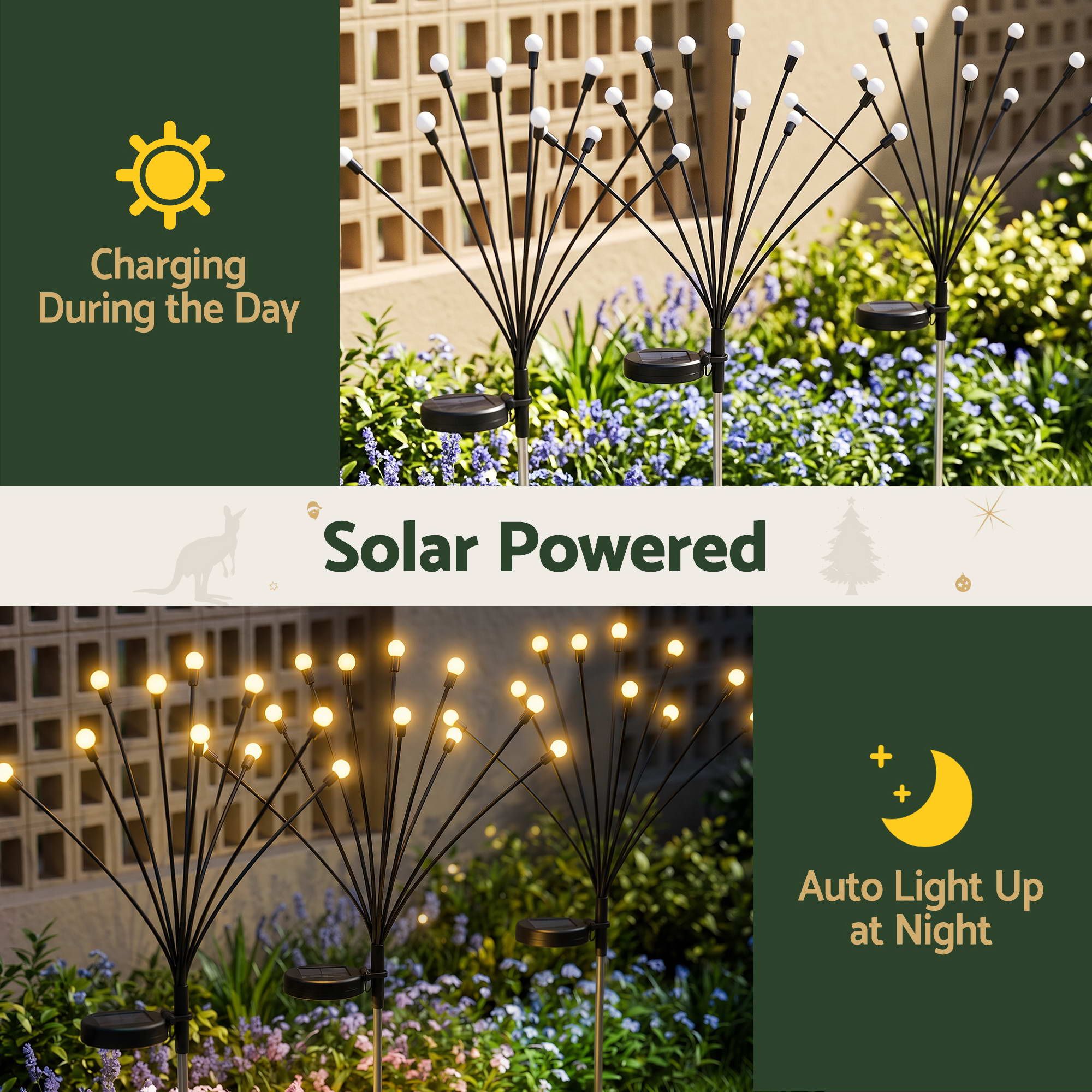 Christmas Lights Solar Firefly Lights Garden Decoration Path Lights Warm White 3 Pack