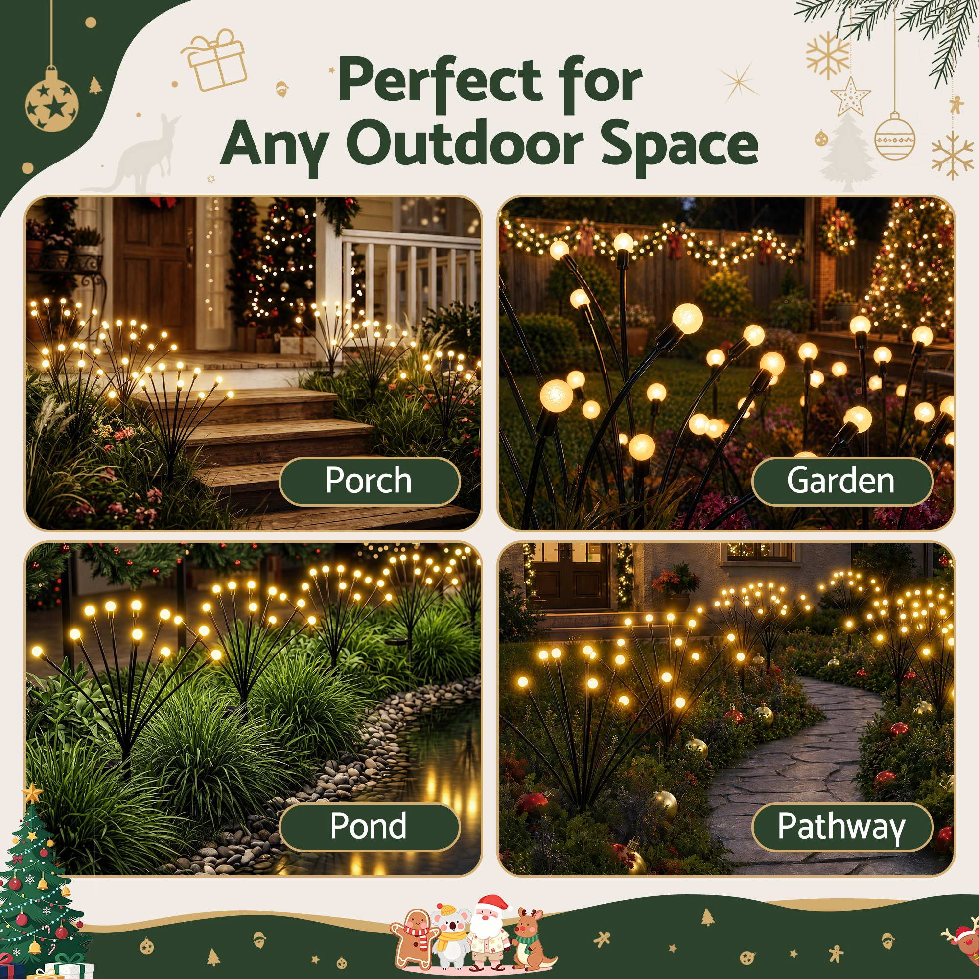 Christmas Lights Solar Firefly Lights Garden Decoration Path Lights Warm White 3 Pack
