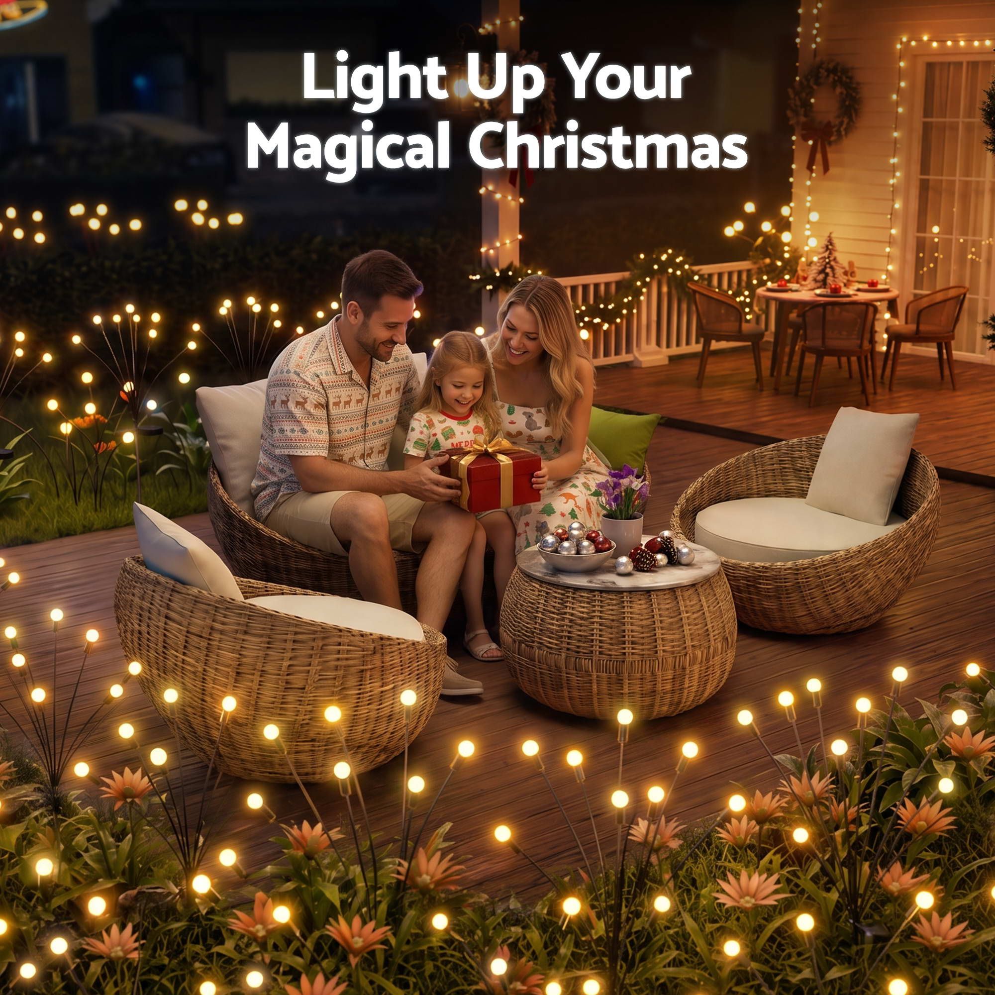 Christmas Lights Solar Firefly Lights Garden Decoration Path Lights Warm White 3 Pack