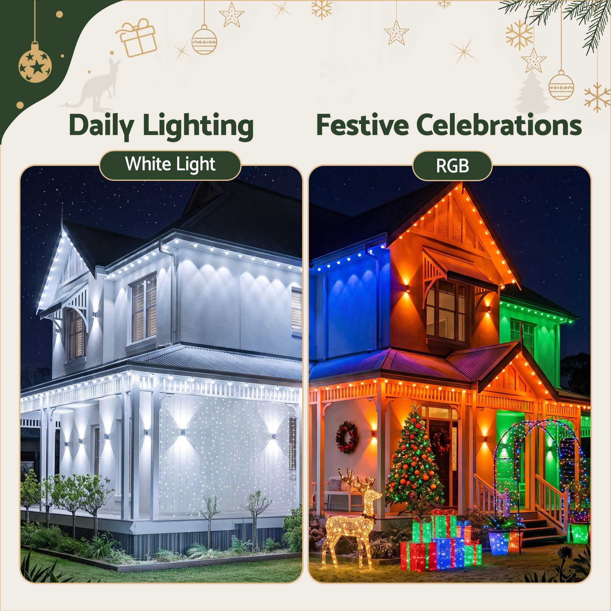 15M Christmas Lights Permanent String Eaves Light 36 LED Decoration