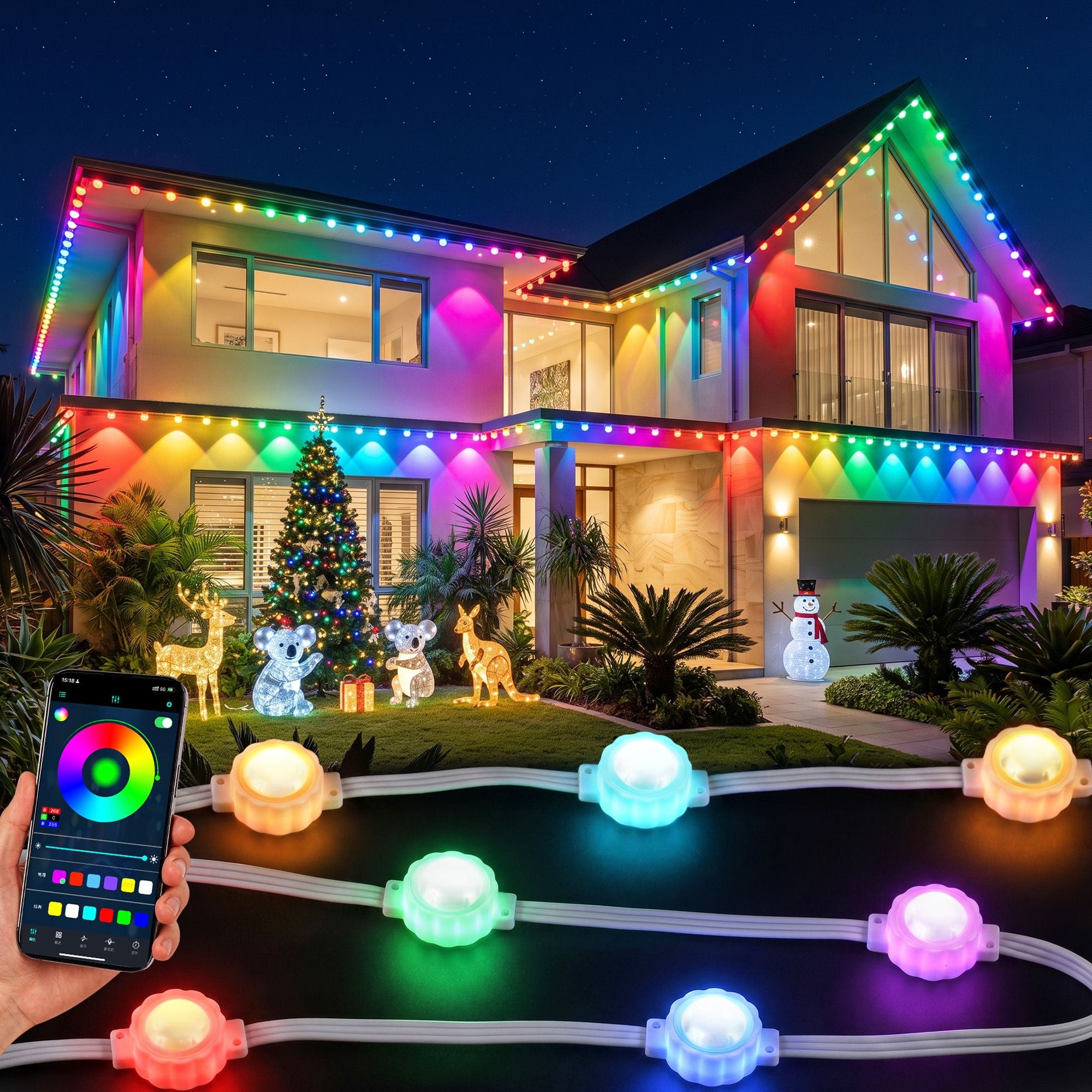 30M Christmas Permanent Outdoor Lights Smart Eaves String App Control Decoration 72LED