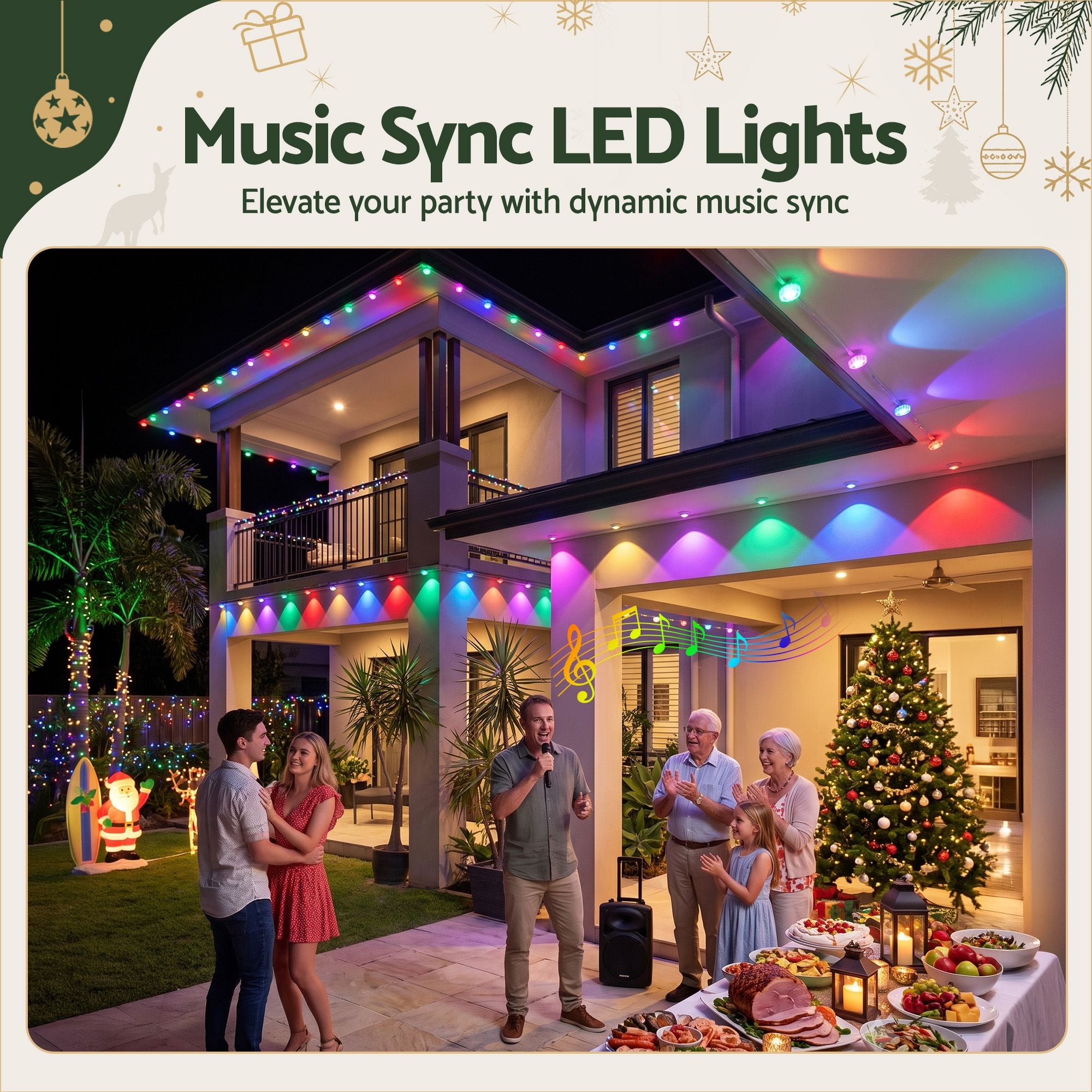 30M Christmas Permanent Outdoor Lights Smart Eaves String App Control Decoration 72LED