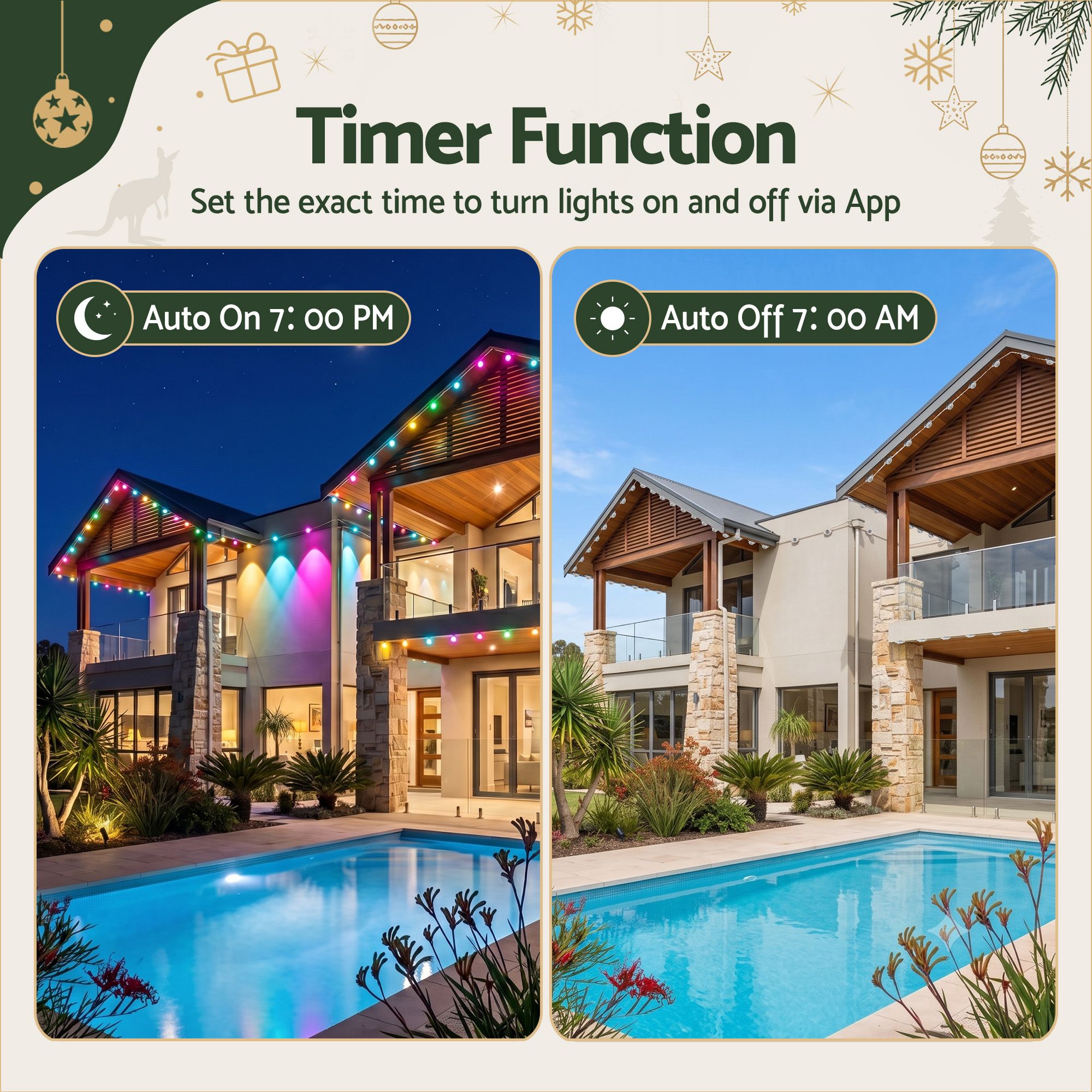 30M Christmas Permanent Outdoor Lights Smart Eaves String App Control Decoration 72LED