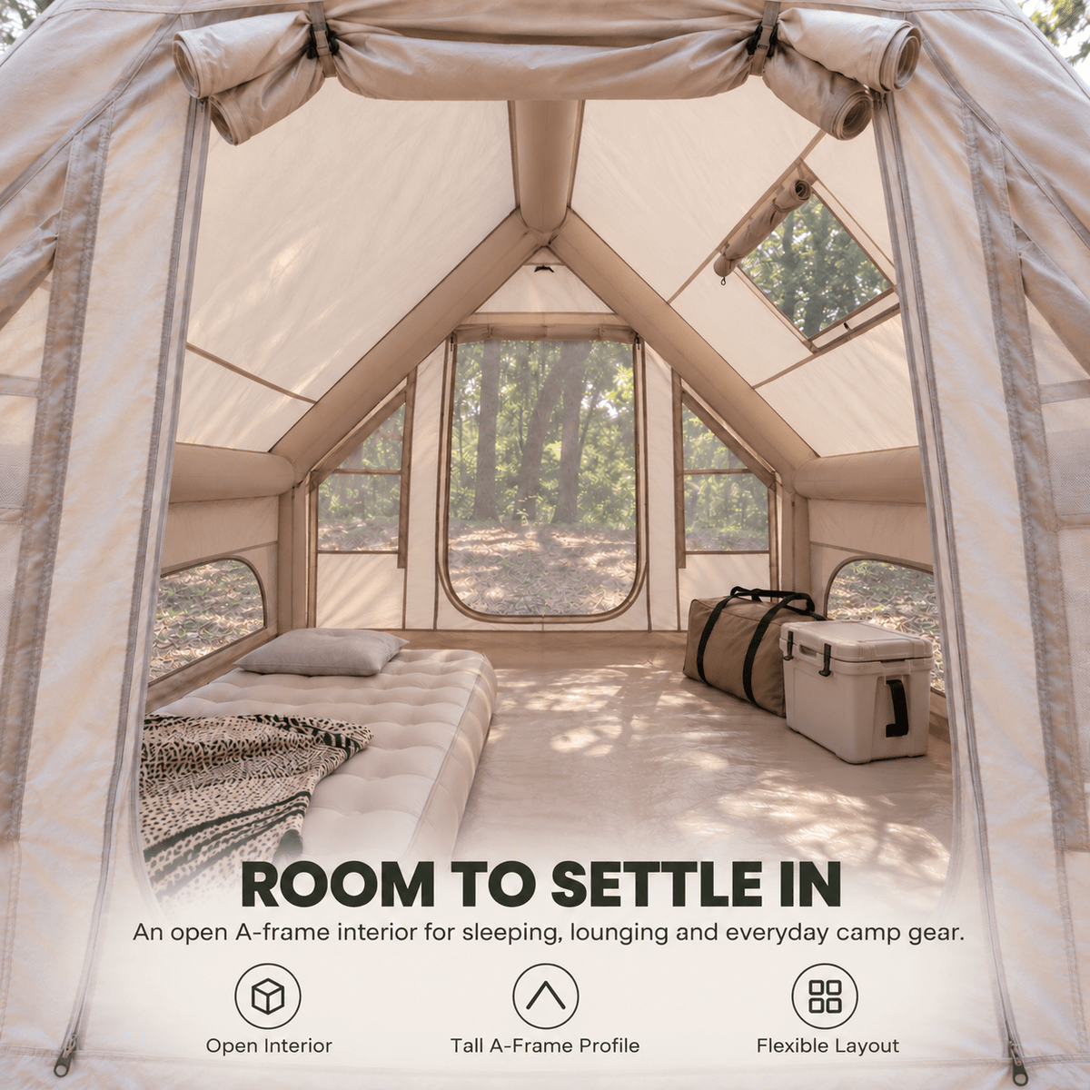 A-Frame Inflatable Air Tent with Mesh Windows for Family Glamping - Khaki - Outdoor Recreation > Camping > Tents - Rivercity House & Home Co. (ABN 18 642 972 209) - Affordable Modern Furniture Australia