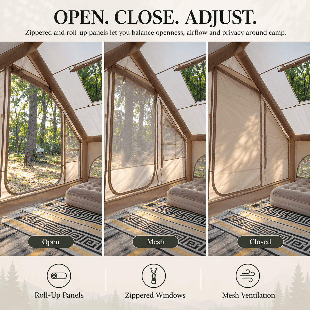 A-Frame Inflatable Air Tent with Mesh Windows for Family Glamping - Khaki - Outdoor Recreation > Camping > Tents - Rivercity House & Home Co. (ABN 18 642 972 209) - Affordable Modern Furniture Australia