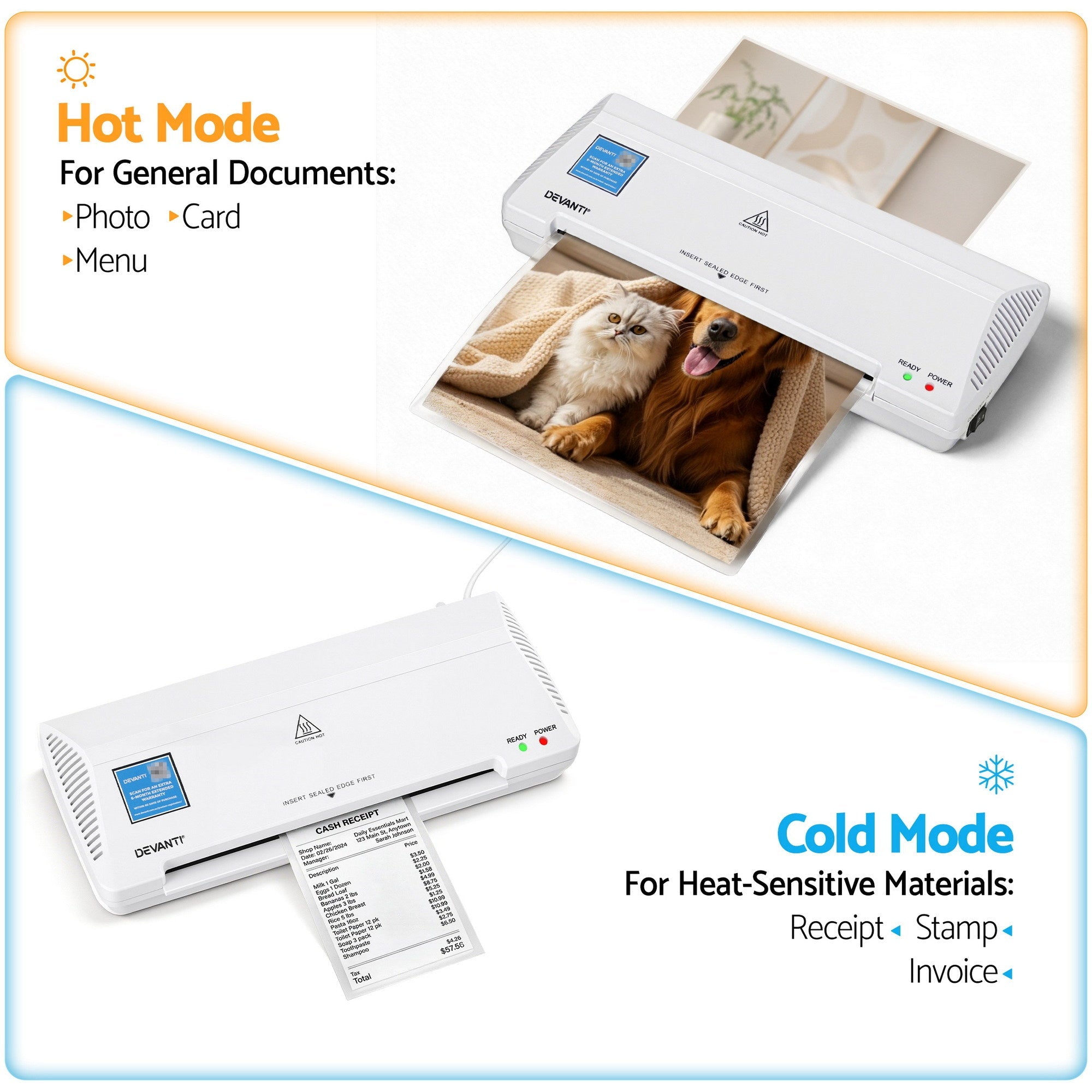A4 Laminator Machine, Hot & Cold Thermal Fast Lamination Anti - Jam Laminator for Office School Home Document Photo Card Handmade A4 A5 A6, White - Home & Garden > Home Office Accessories > Laminators - Rivercity House & Home Co. (ABN 18 642 972 209) - Affordable Modern Furniture Australia