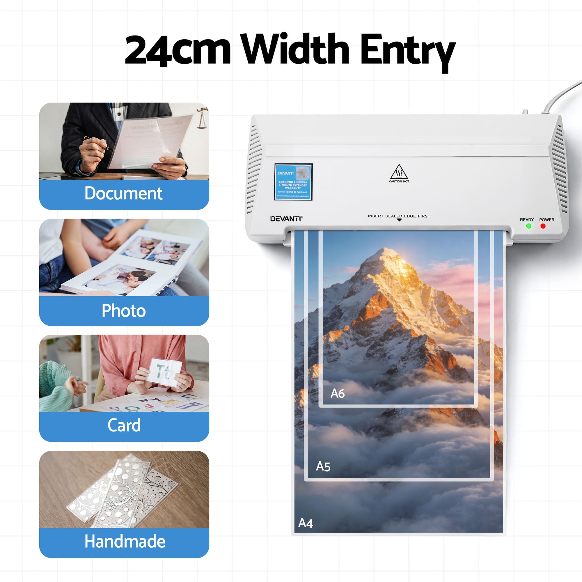 A4 Laminator Machine, Hot & Cold Thermal Fast Lamination Anti - Jam Laminator for Office School Home Document Photo Card Handmade A4 A5 A6, White - Home & Garden > Home Office Accessories > Laminators - Rivercity House & Home Co. (ABN 18 642 972 209) - Affordable Modern Furniture Australia