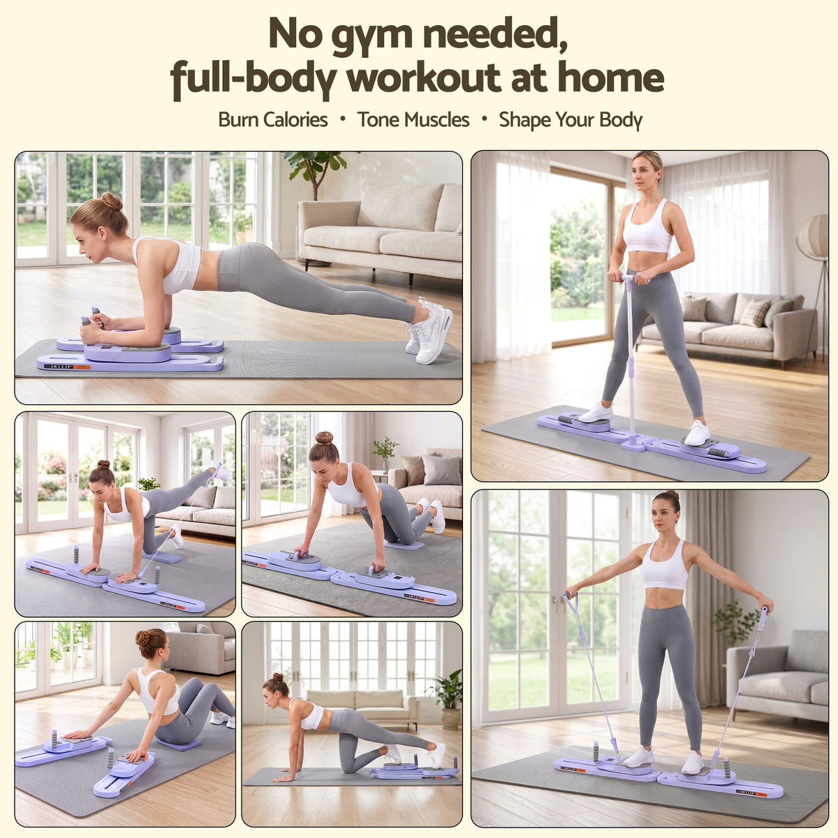 Abdominal Trainer Machine Core Glider with Adjustable Split Design and Smart Display - Purple - Sports & Fitness > Exercise, Gym & Fitness > Yoga & Pilates - Rivercity House & Home Co. (ABN 18 642 972 209) - Affordable Modern Furniture Australia